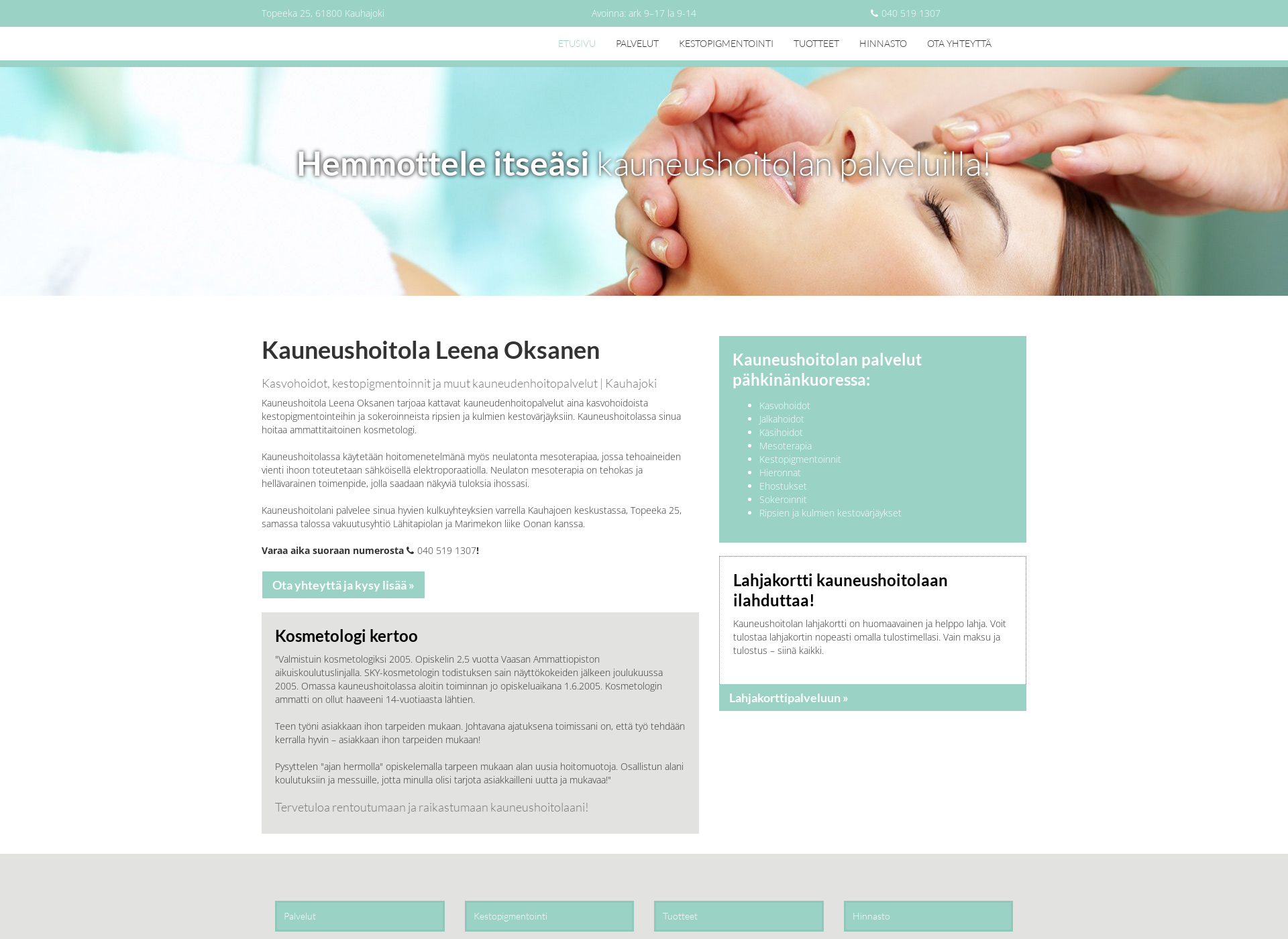 Screenshot for kauneushoitolaleenaoksanen.fi