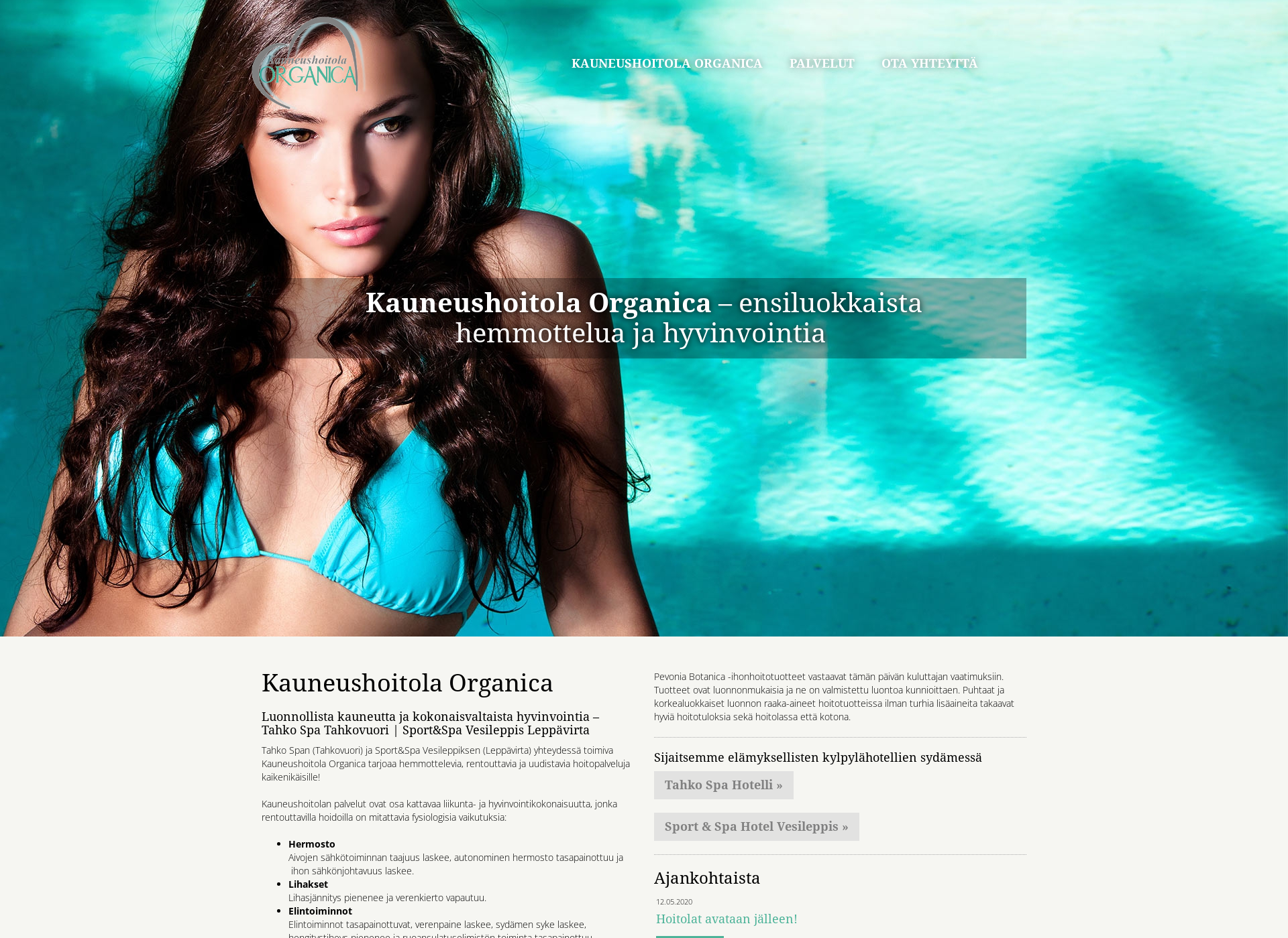 Skärmdump för kauneushoitolaorganica.fi