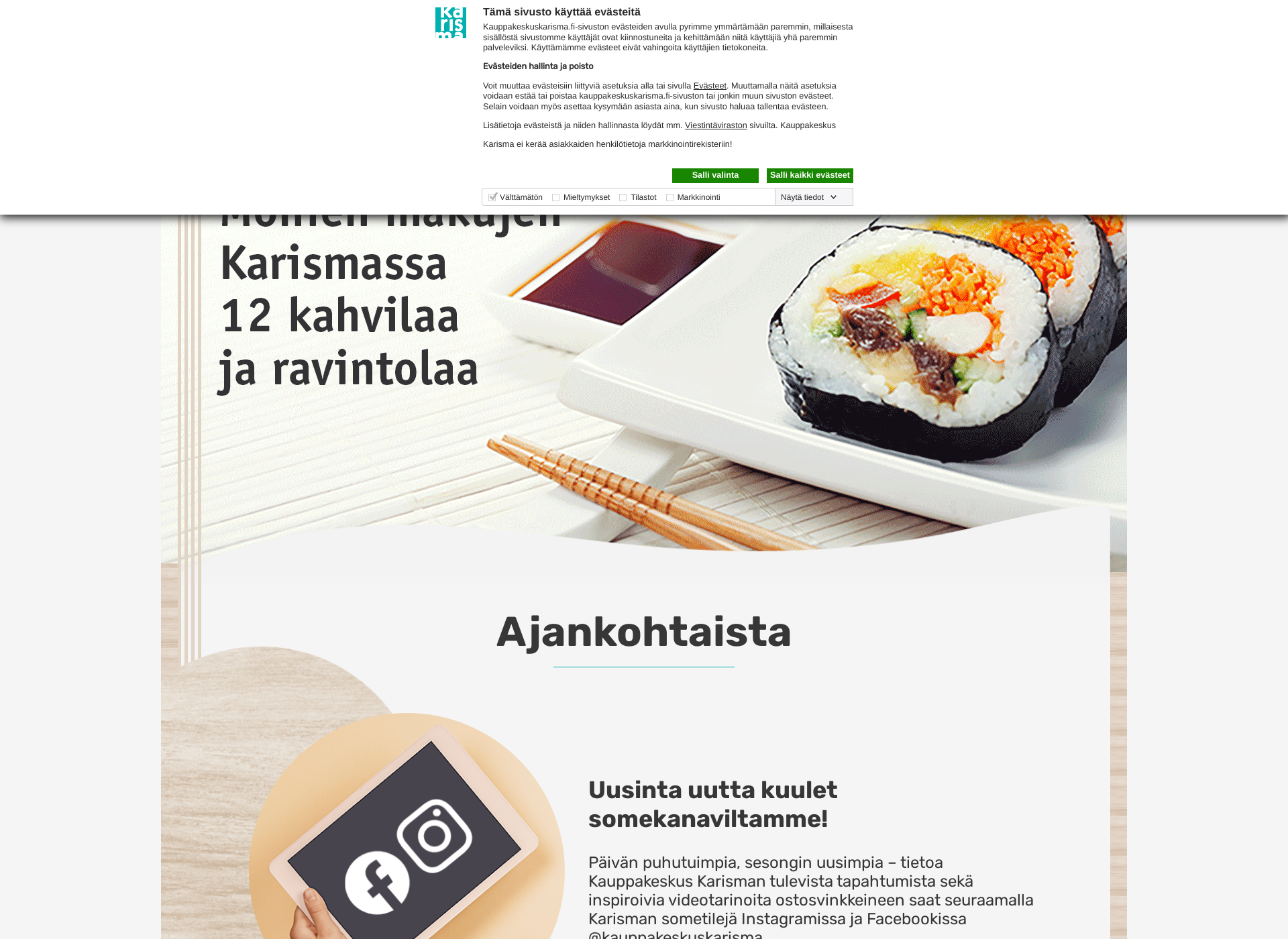Skärmdump för kauppakeskuskarisma.fi