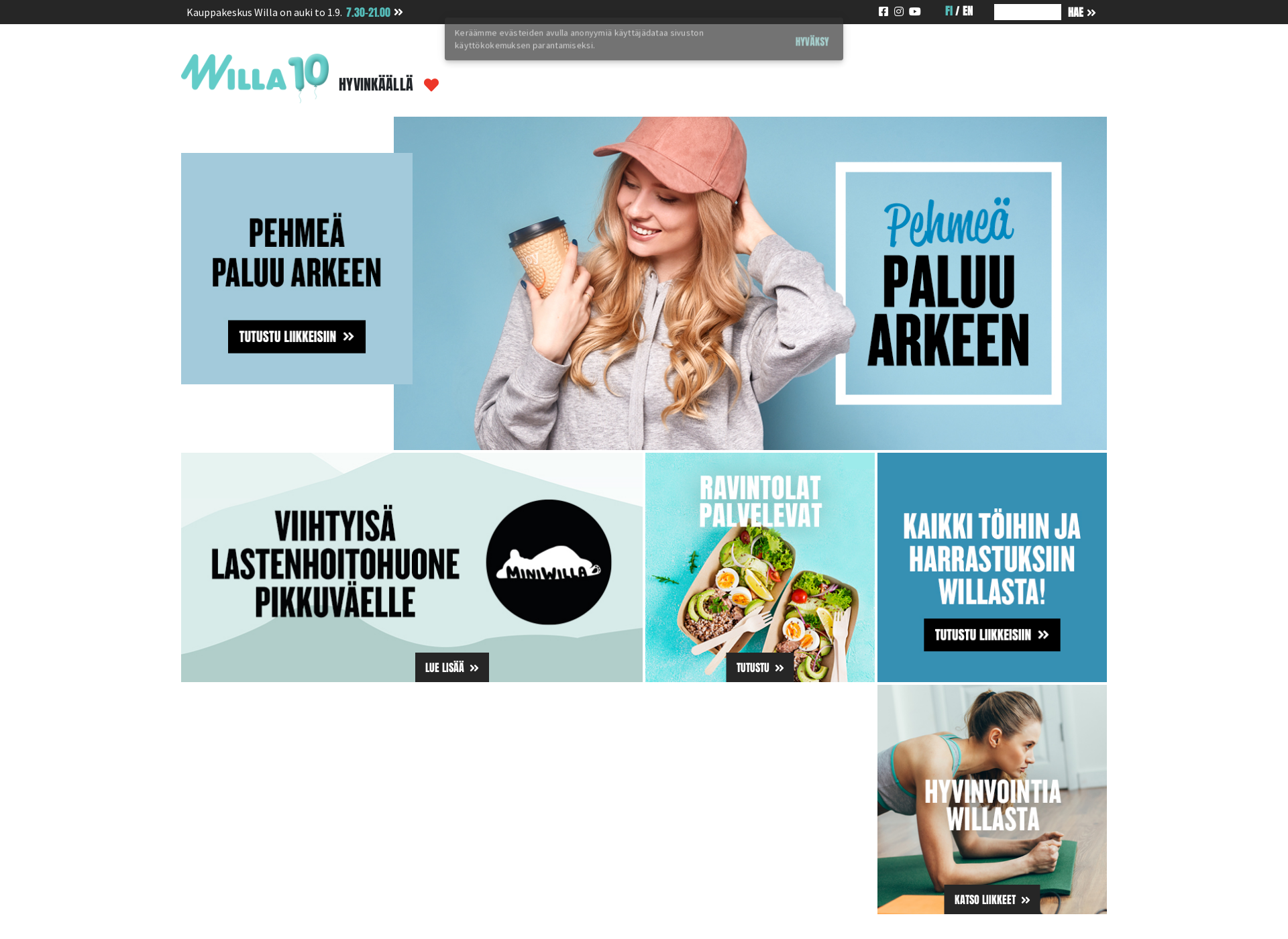 Skärmdump för kauppakeskuswilla.fi