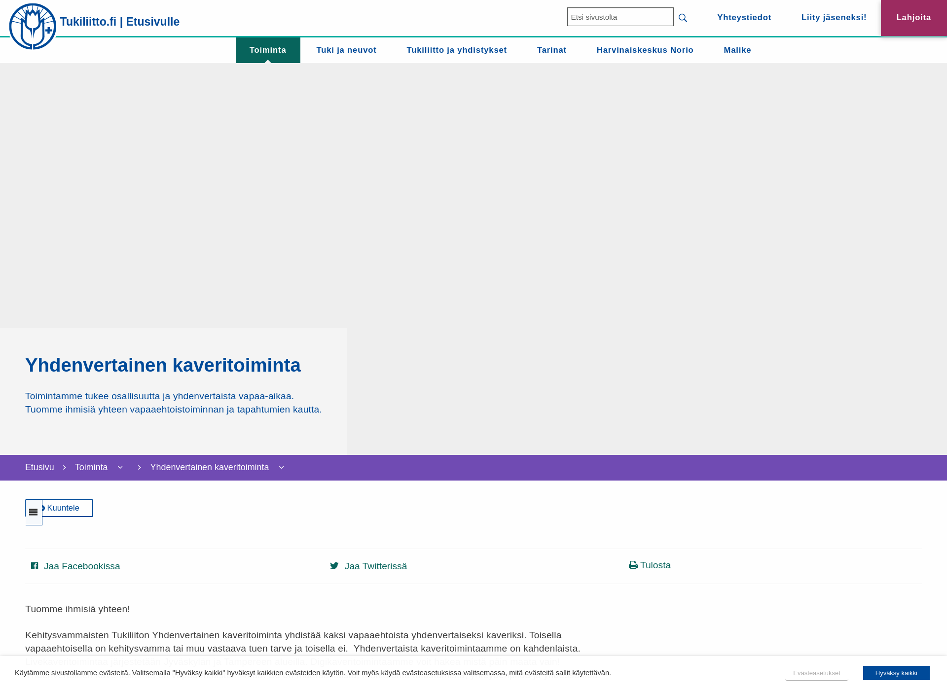 Skärmdump för kaveritoiminta.fi