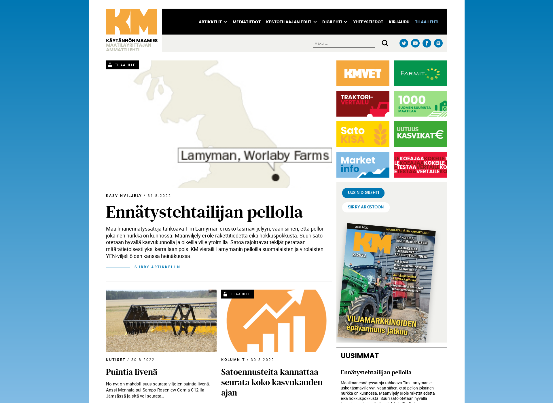 Skärmdump för kaytannonmaamies.fi