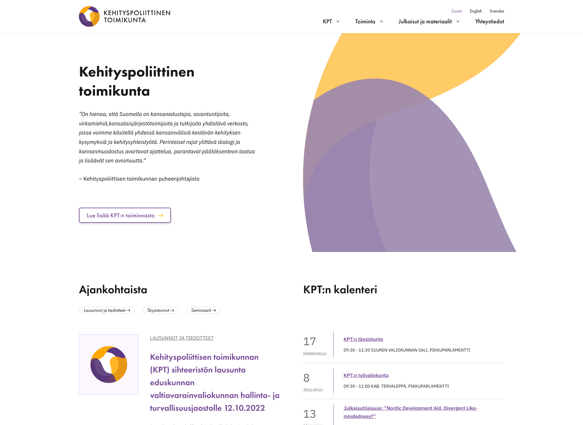 Skärmdump för kehityspoliittinentoimikunta.fi