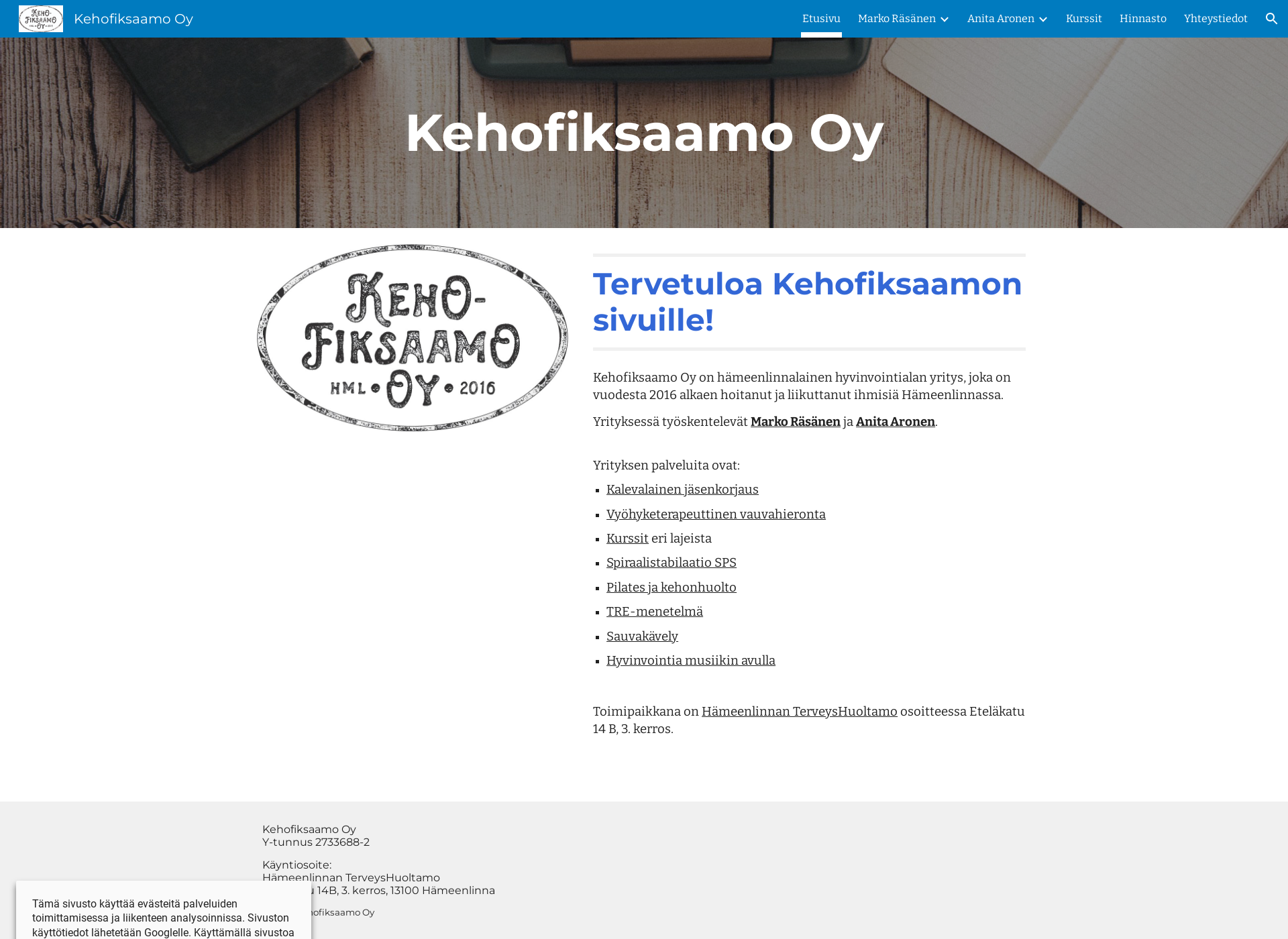 Skärmdump för kehofiksaamo.fi