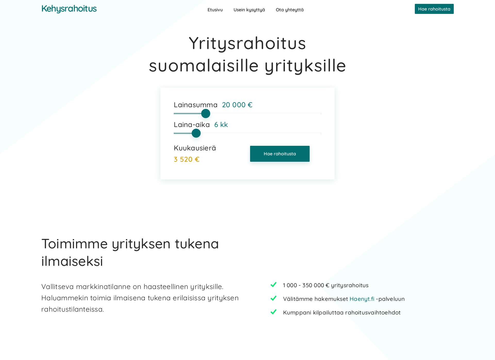 Skärmdump för kehysrahoitus.fi