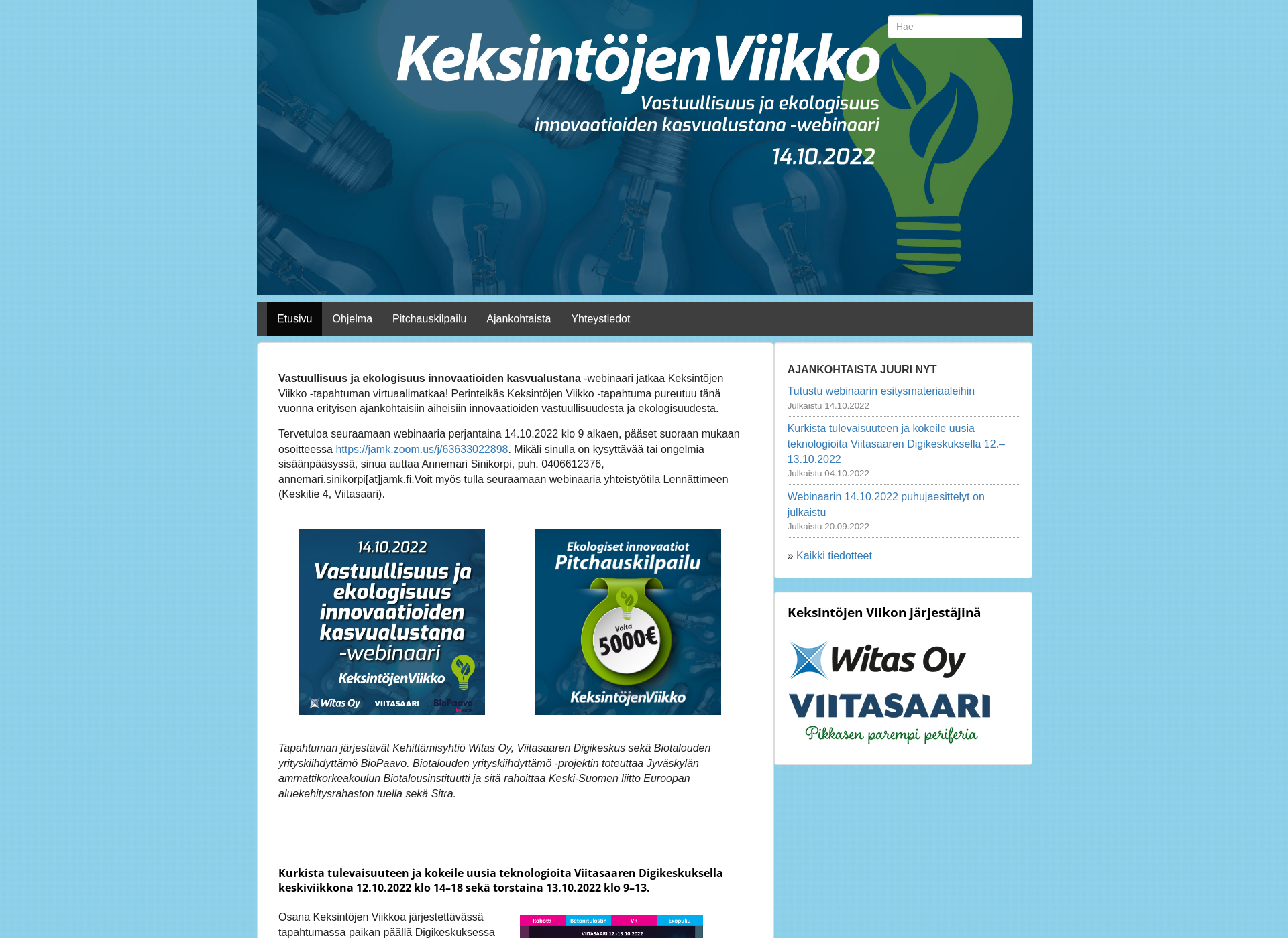 Skärmdump för keksintojenviikko.fi