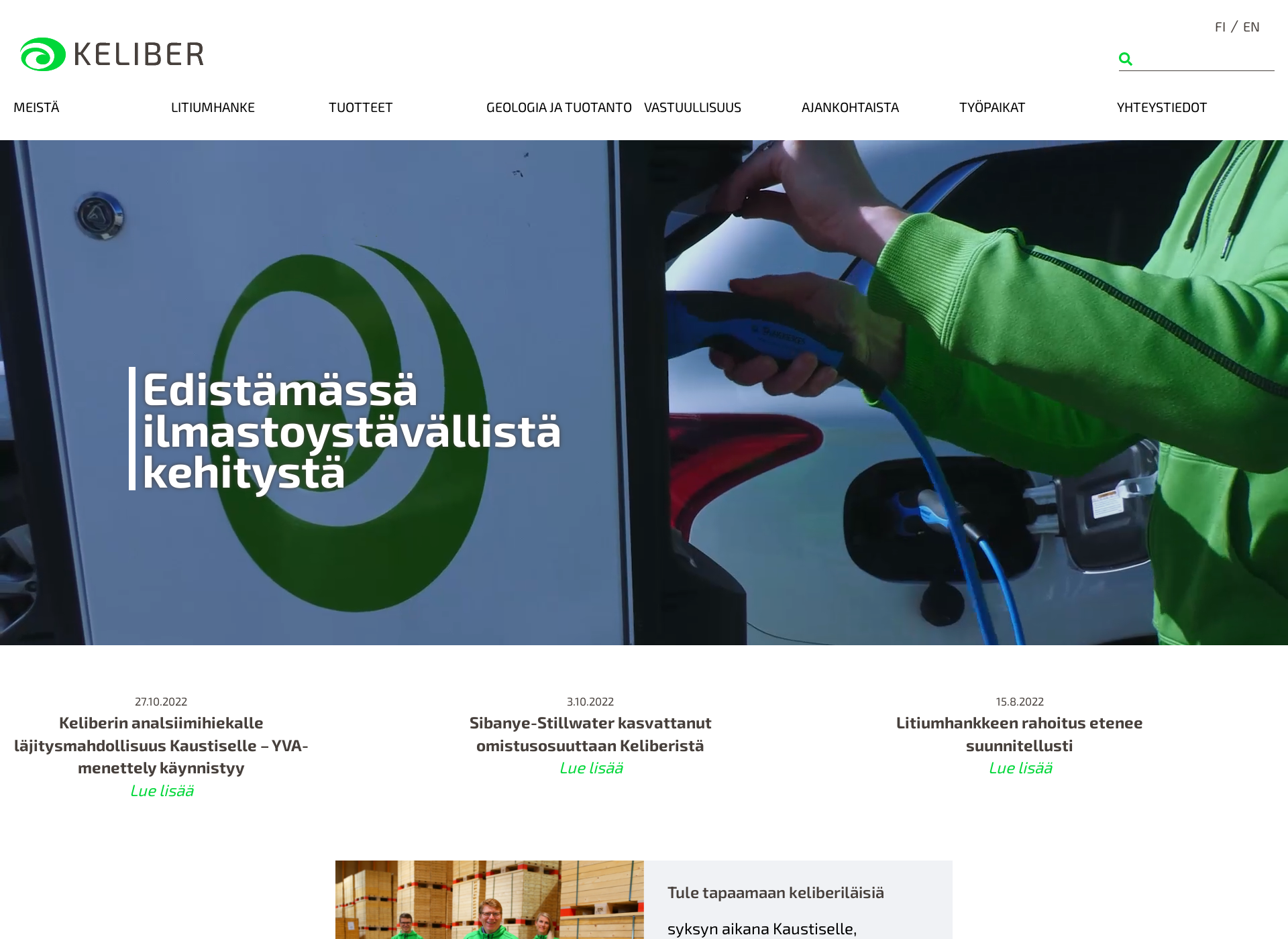 Skärmdump för keliber.fi
