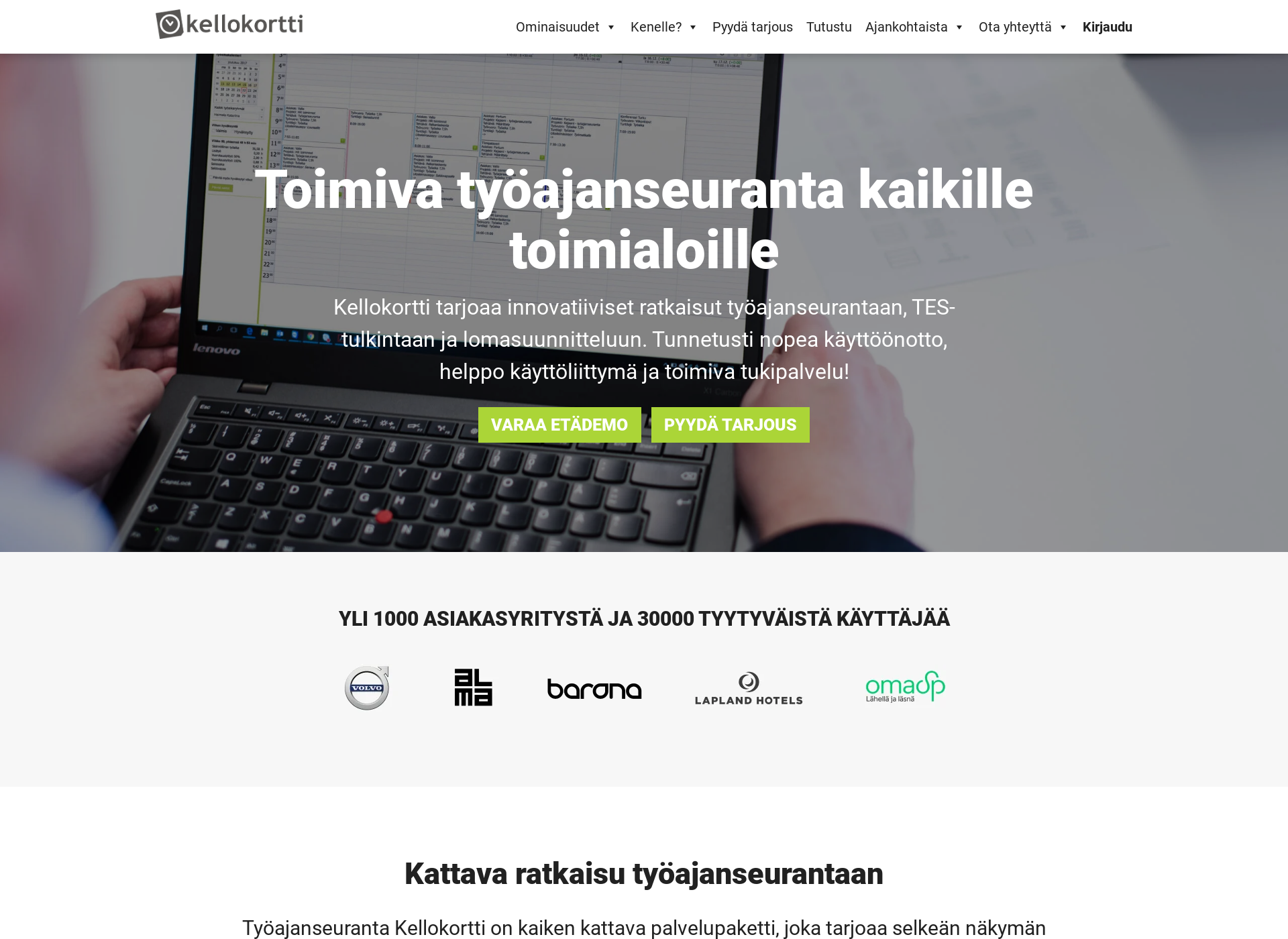 Skärmdump för kellokortti.fi