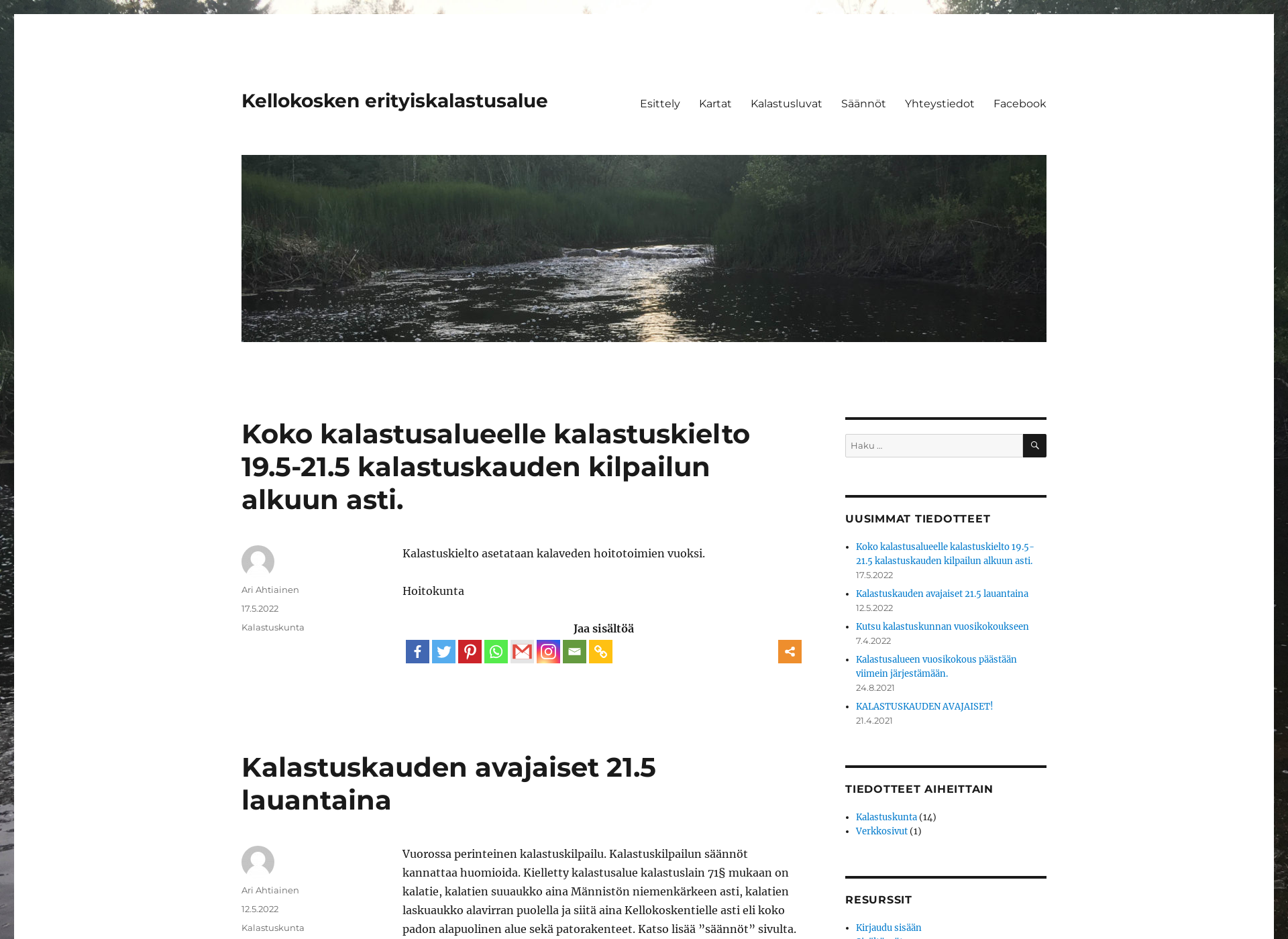 Skärmdump för kellokoskenkalastusalue.fi