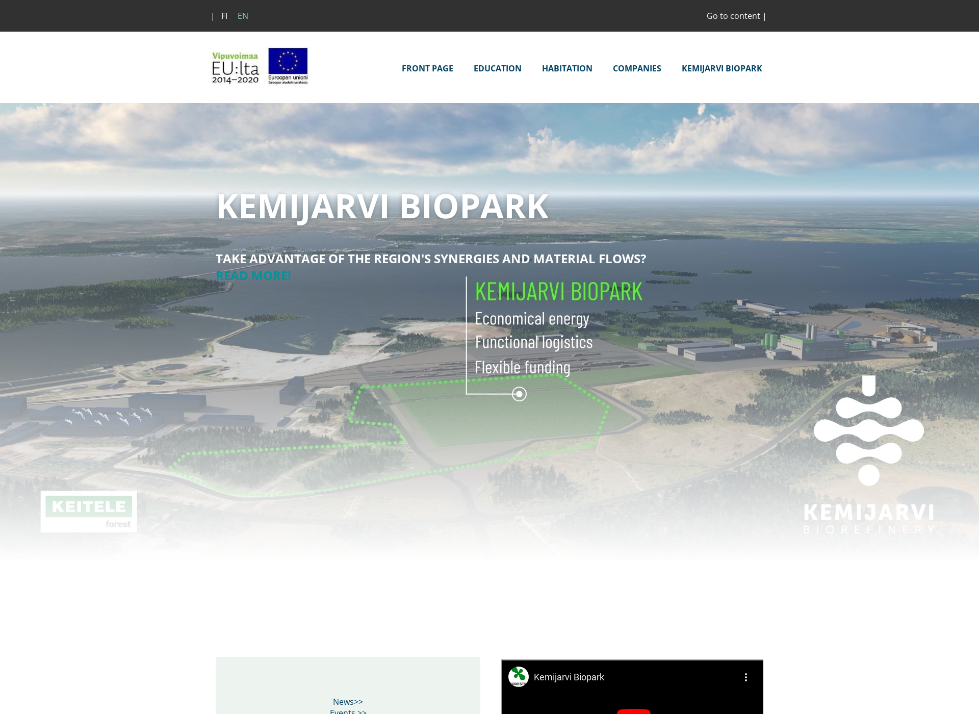 Skärmdump för kemijarvibiopark.fi