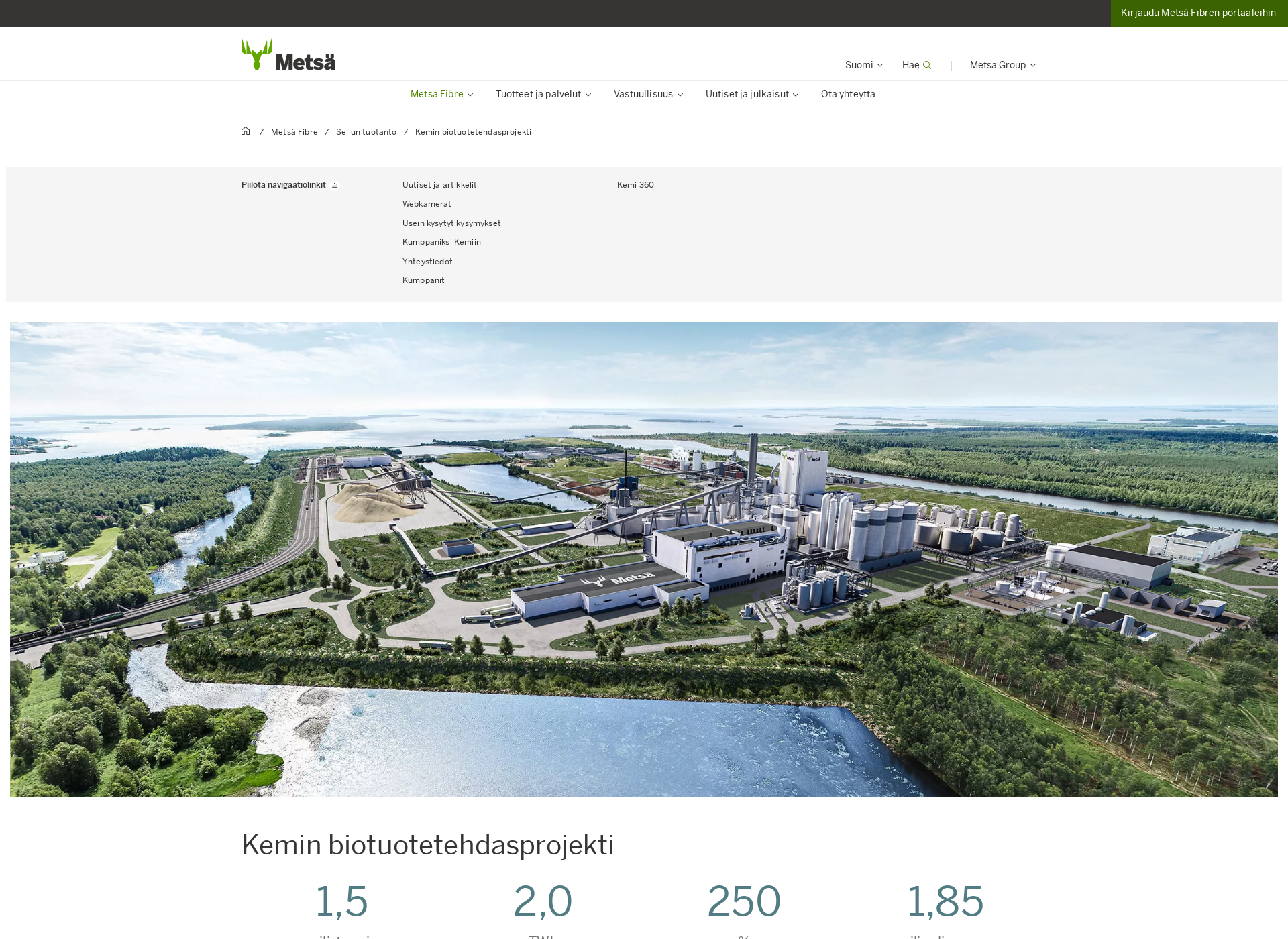Skärmdump för keminbiotuotetehdas.fi