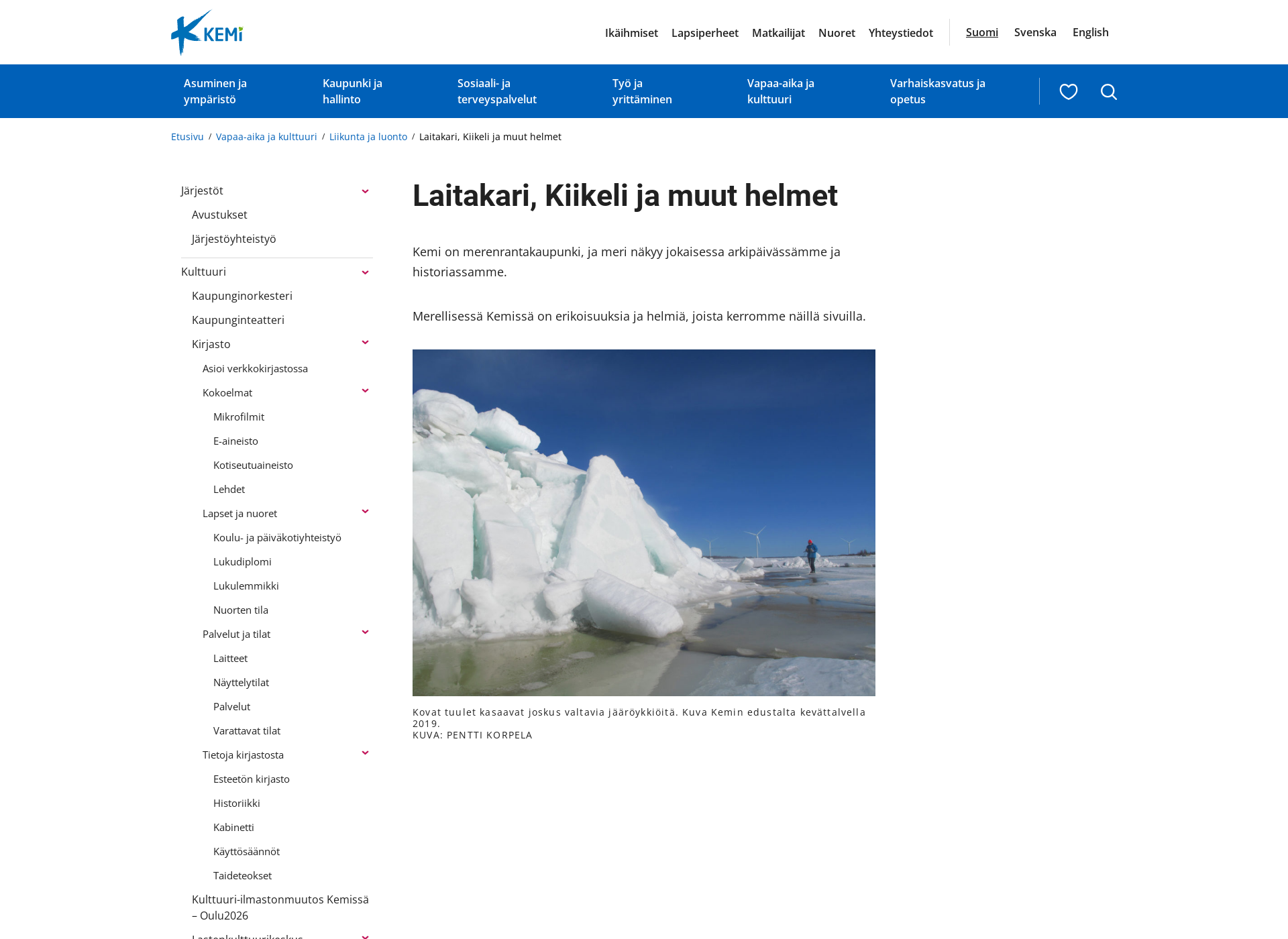 Skärmdump för keminkiikeli.fi