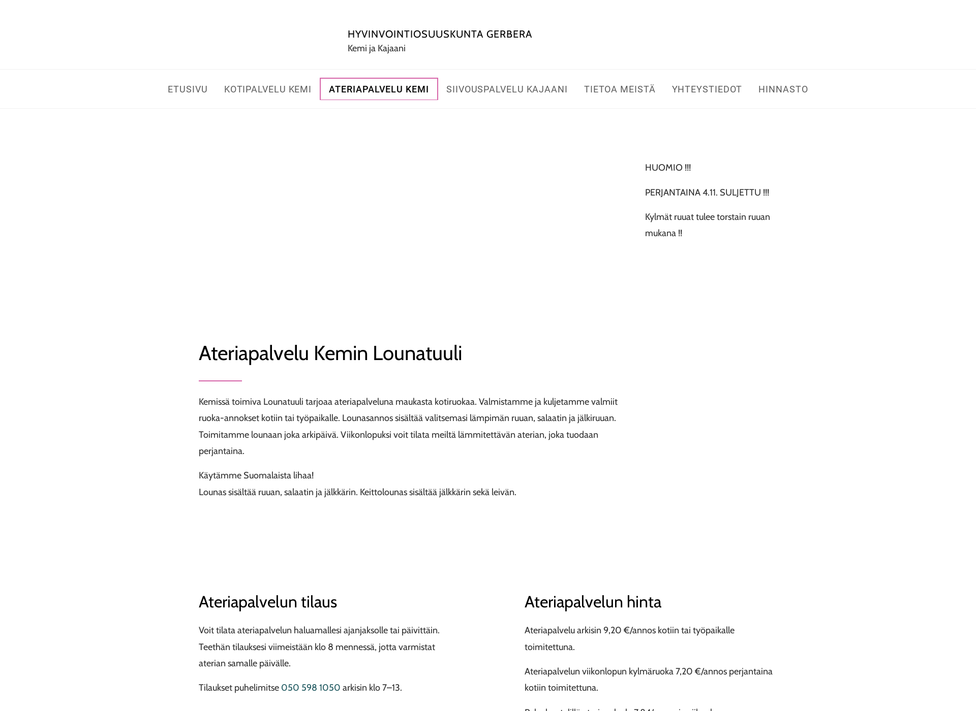 Skärmdump för keminlounatuuli.fi
