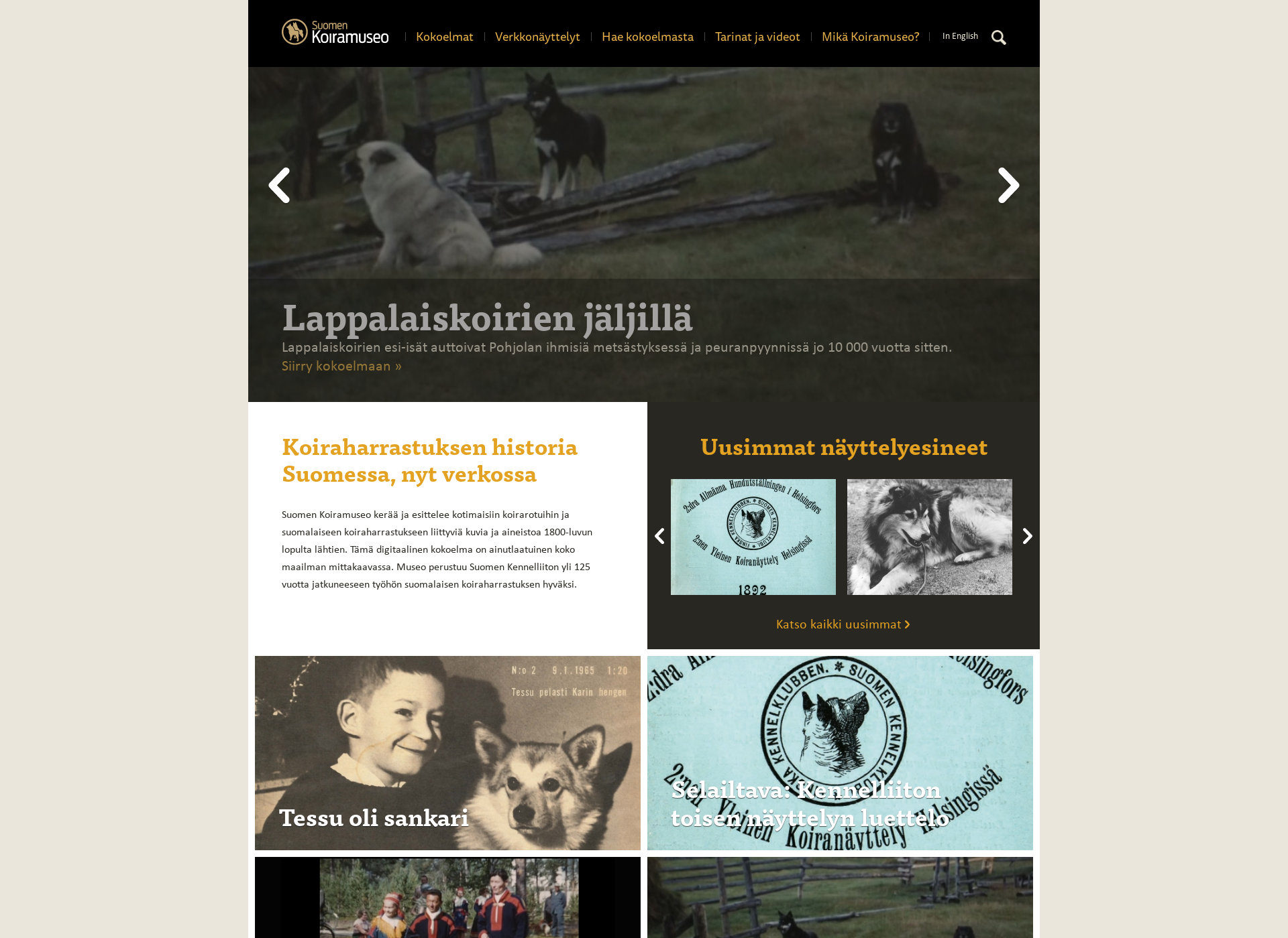 Skärmdump för kennelmuseo.fi