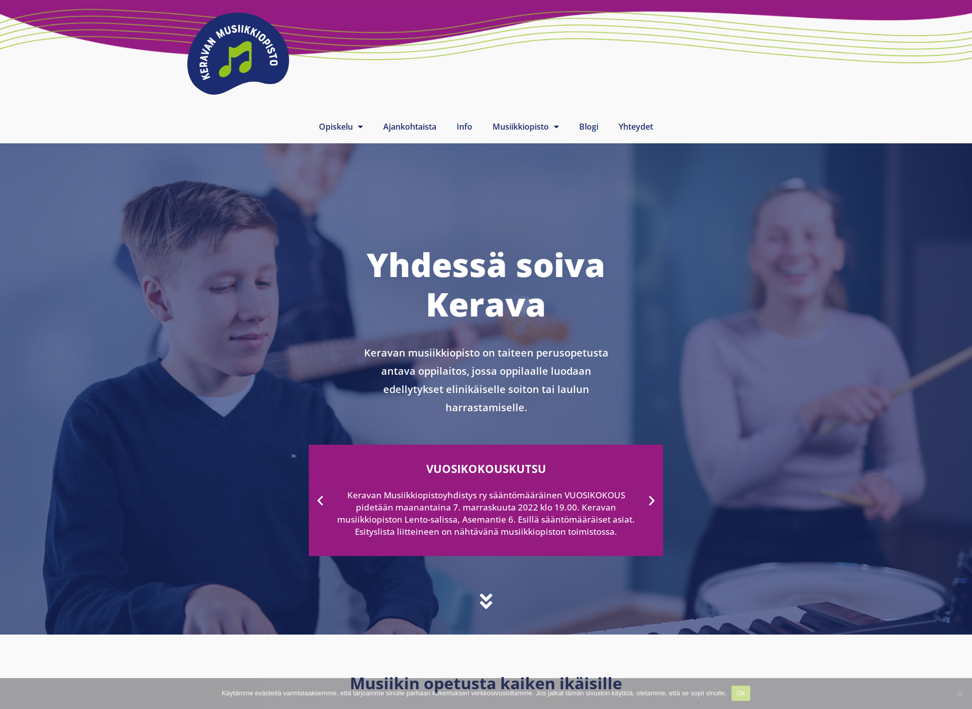 Skärmdump för keravanmusiikkiopisto.fi
