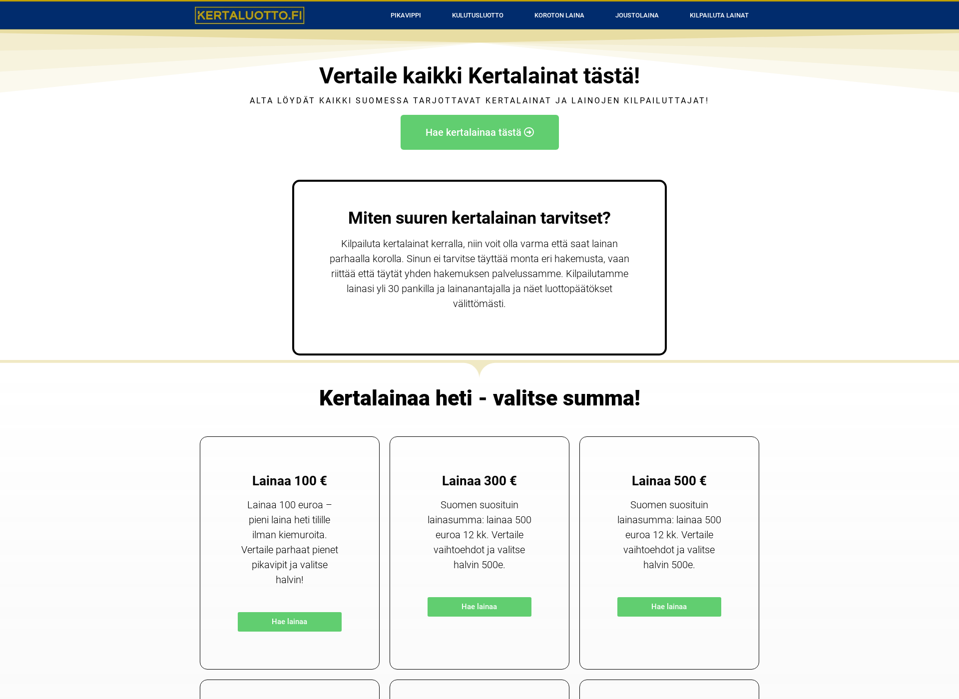 Skärmdump för kertaluotto.fi