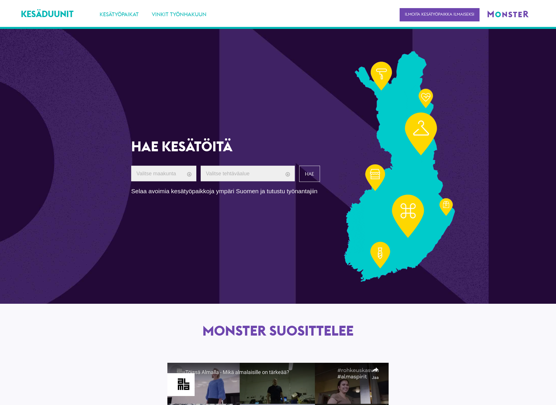 Skärmdump för kesatyo2020.fi