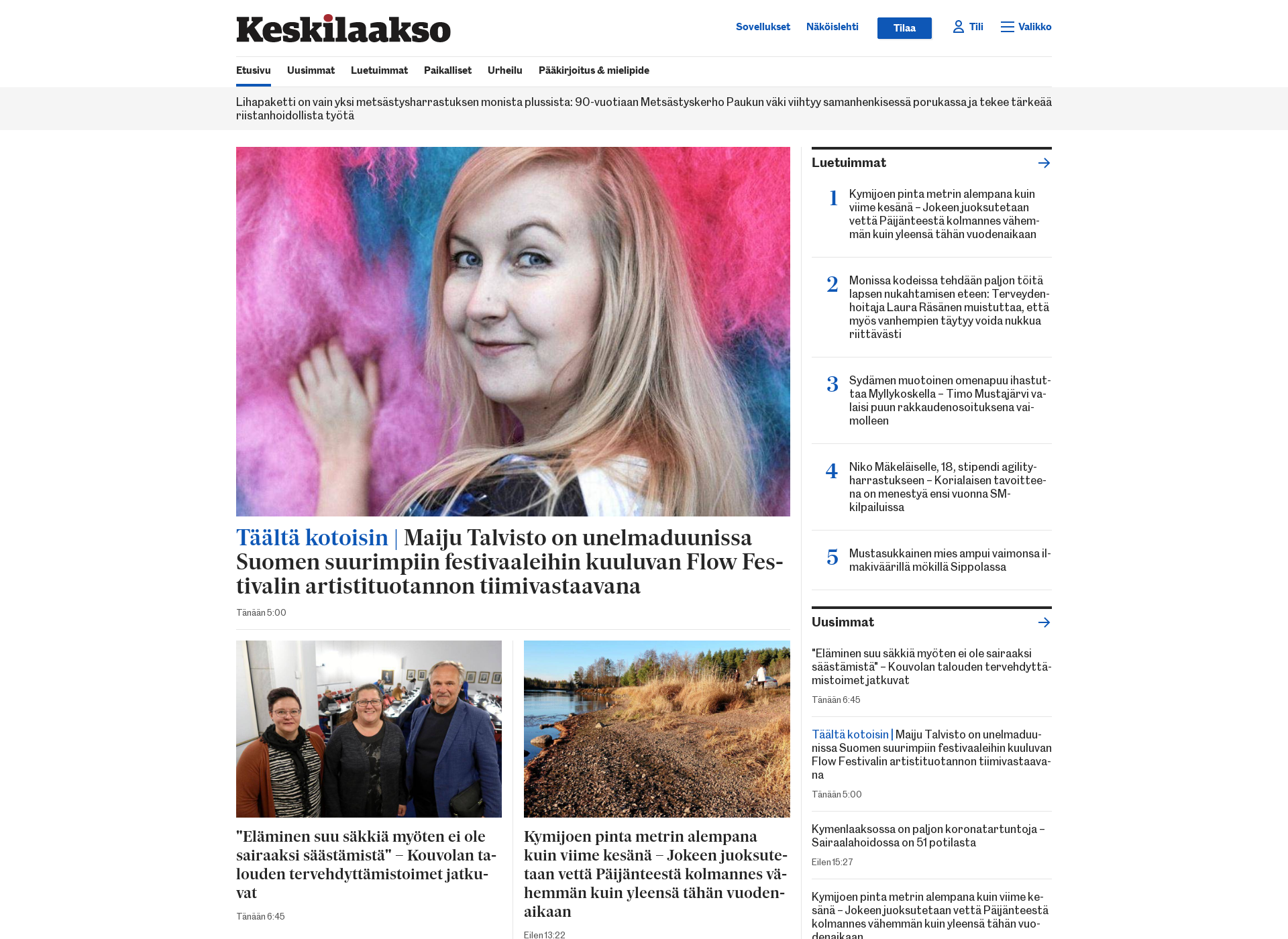 Skärmdump för keskilaakso.fi