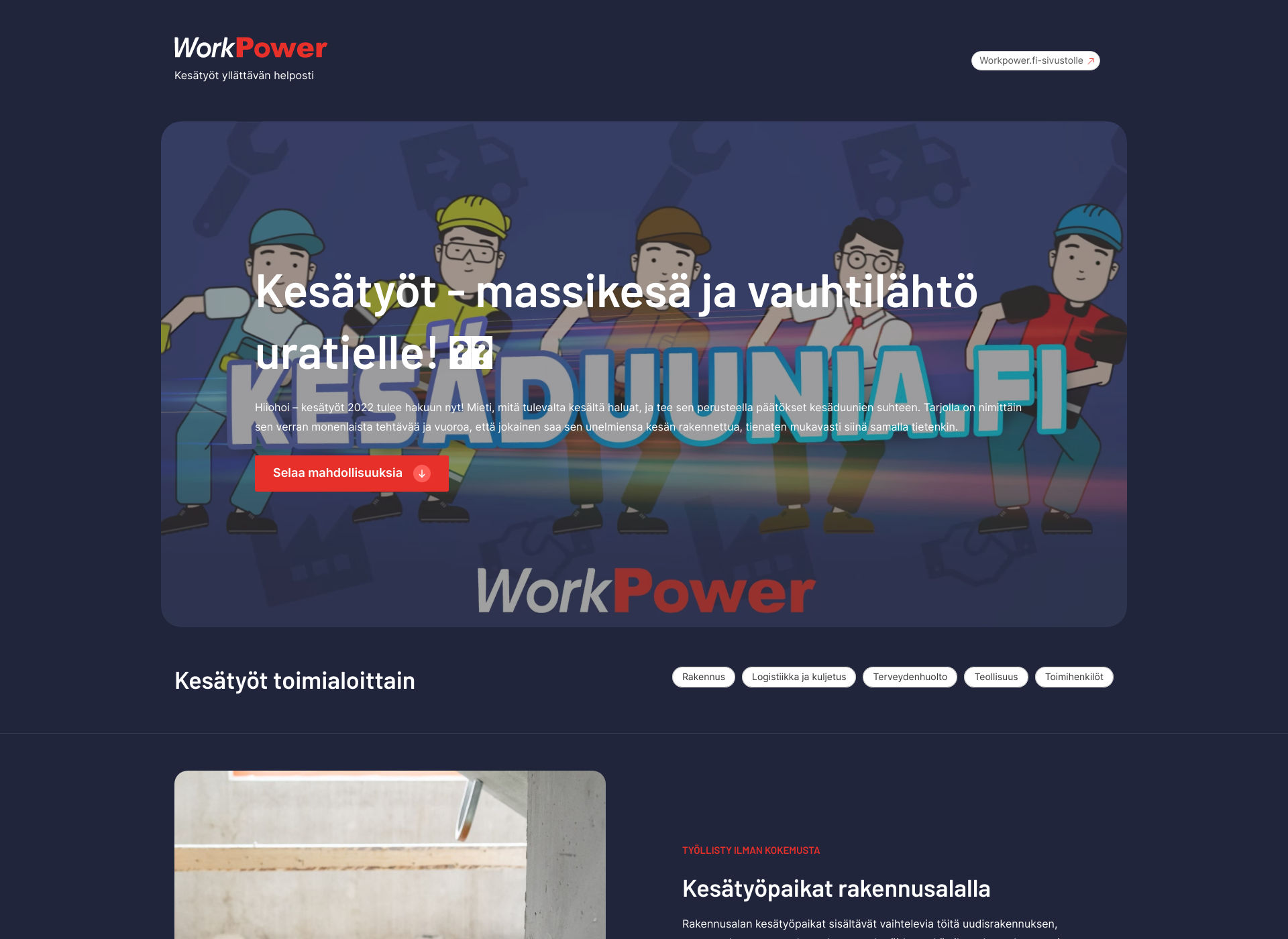 Screenshot for kesäduunia.fi