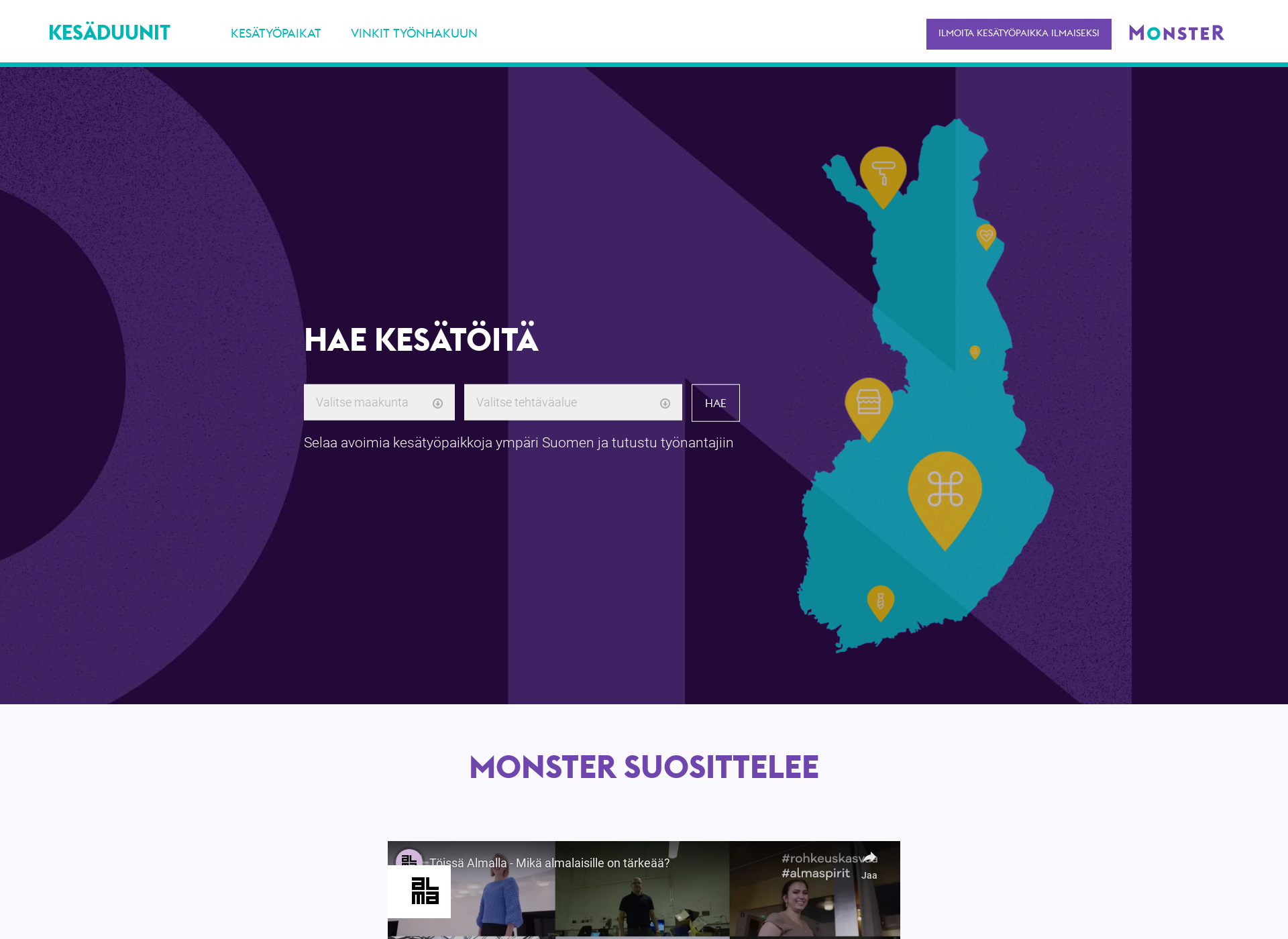 Screenshot for kesätyö2020.fi