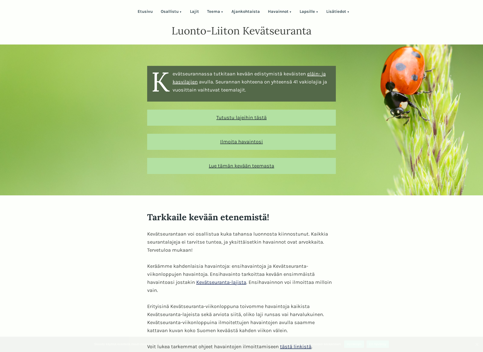 Skärmdump för kevatseuranta.fi