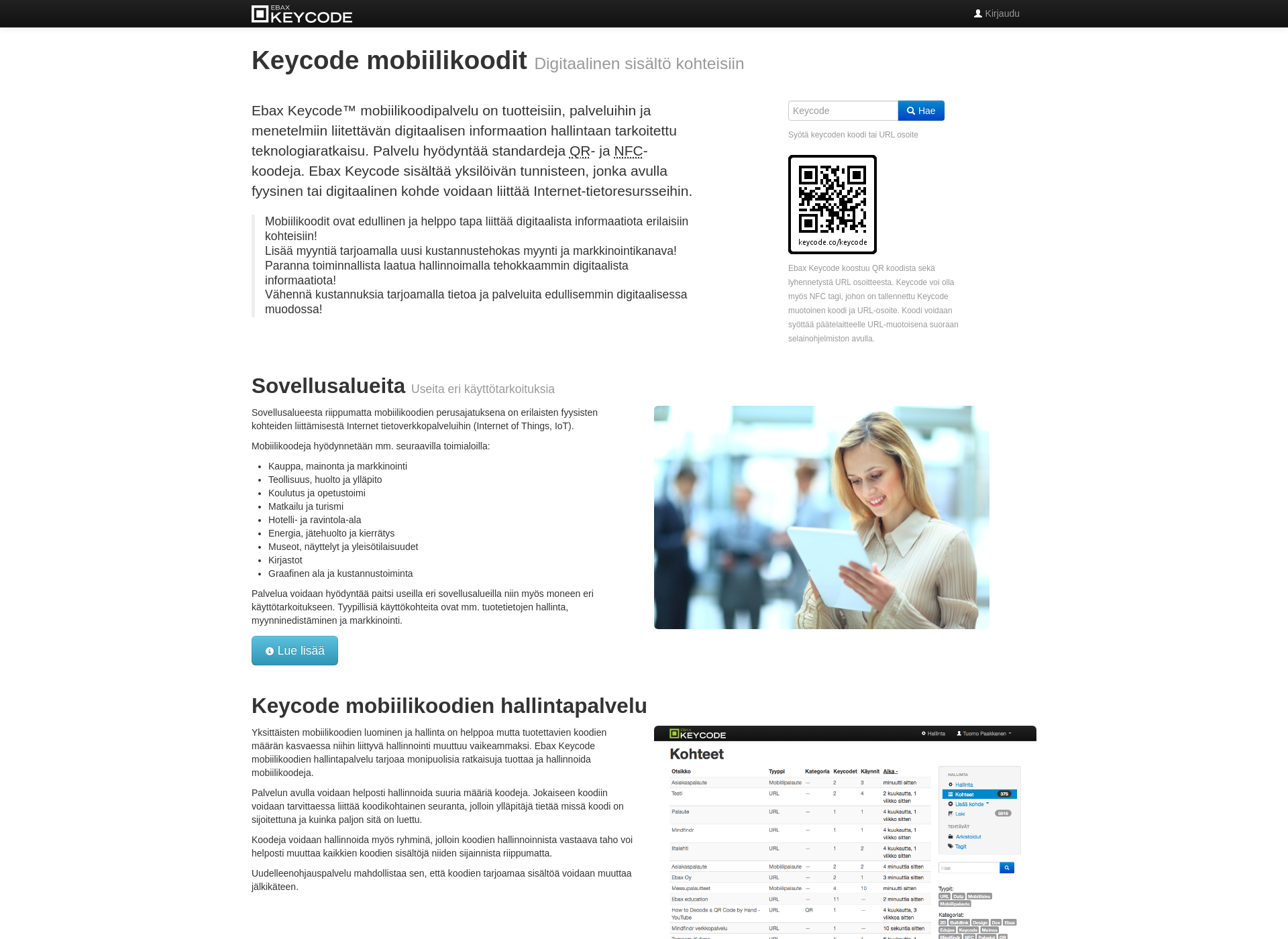 Skärmdump för keycode.fi