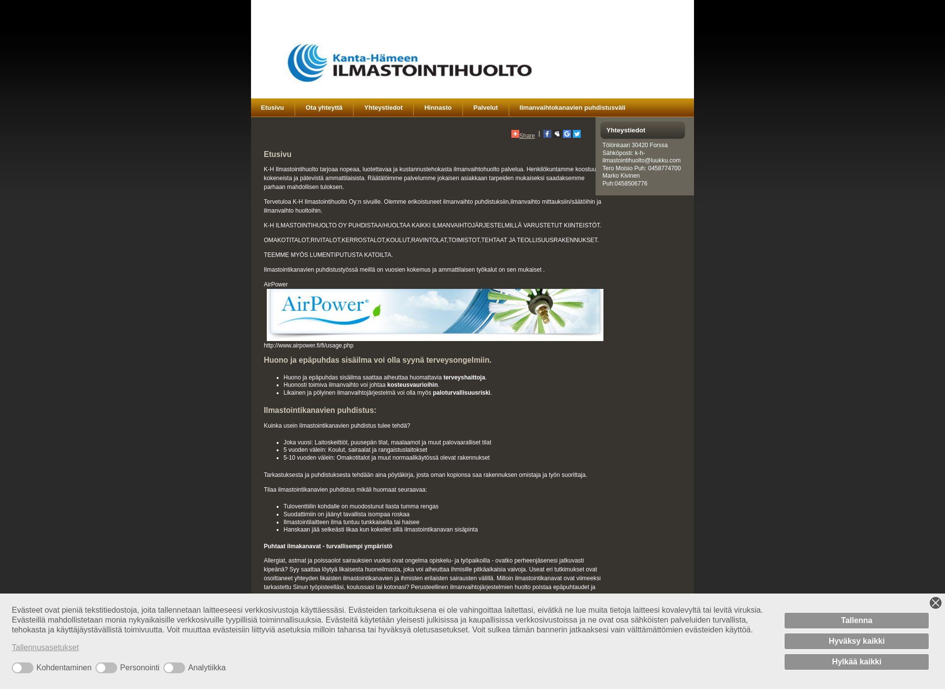 Screenshot for kh-ilmastointi.fi