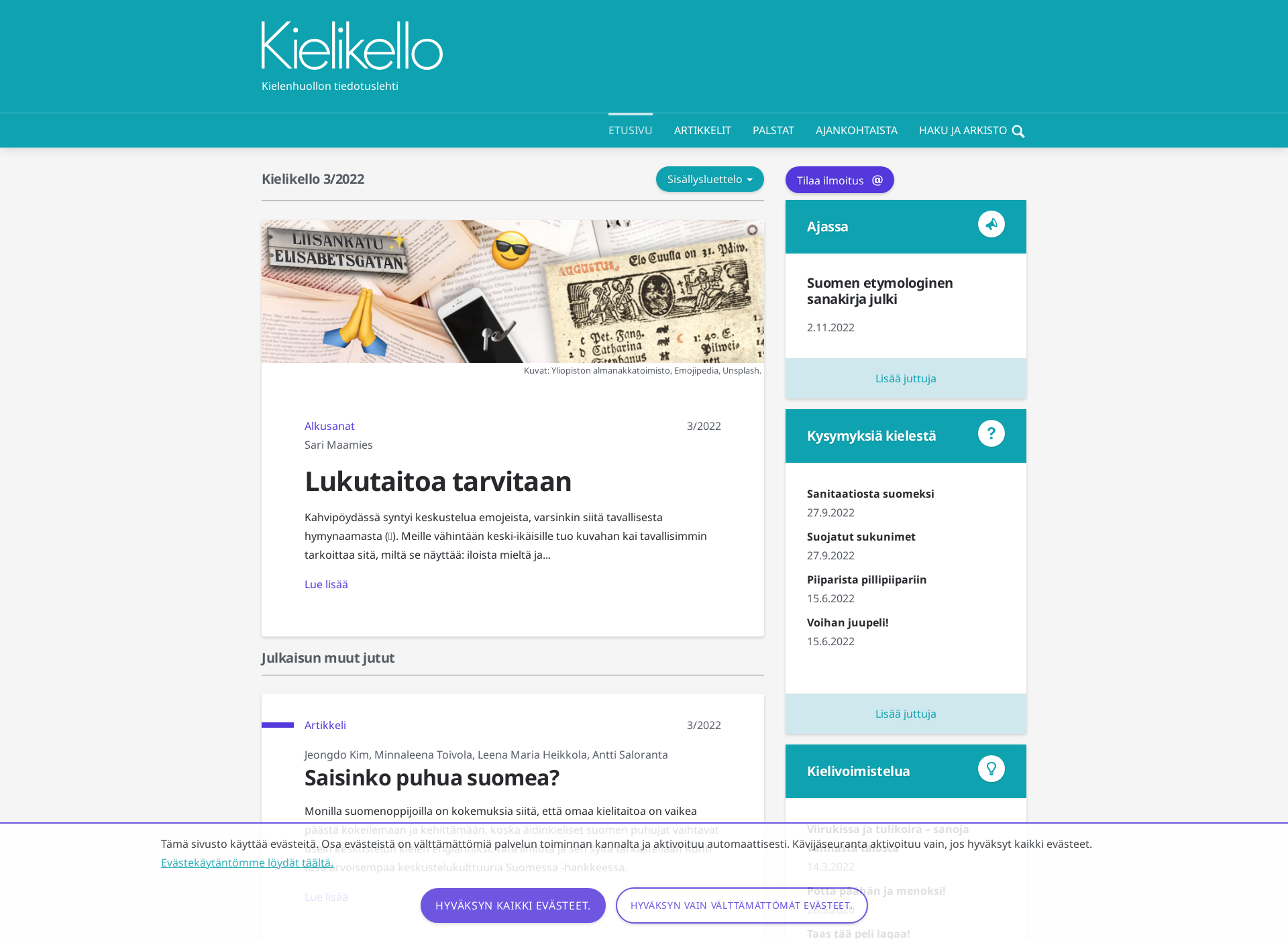 Skärmdump för kielikello.fi