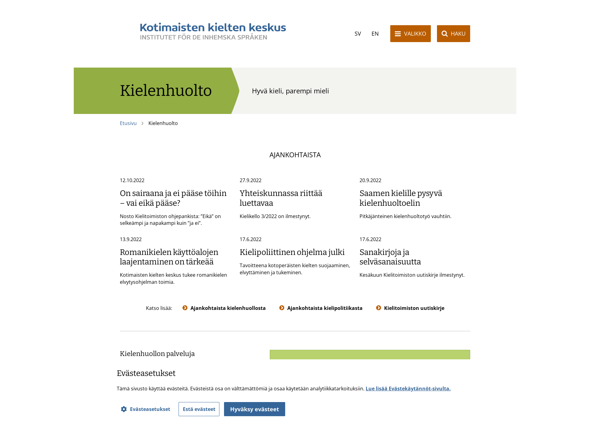 Skärmdump för kielitoimisto.fi