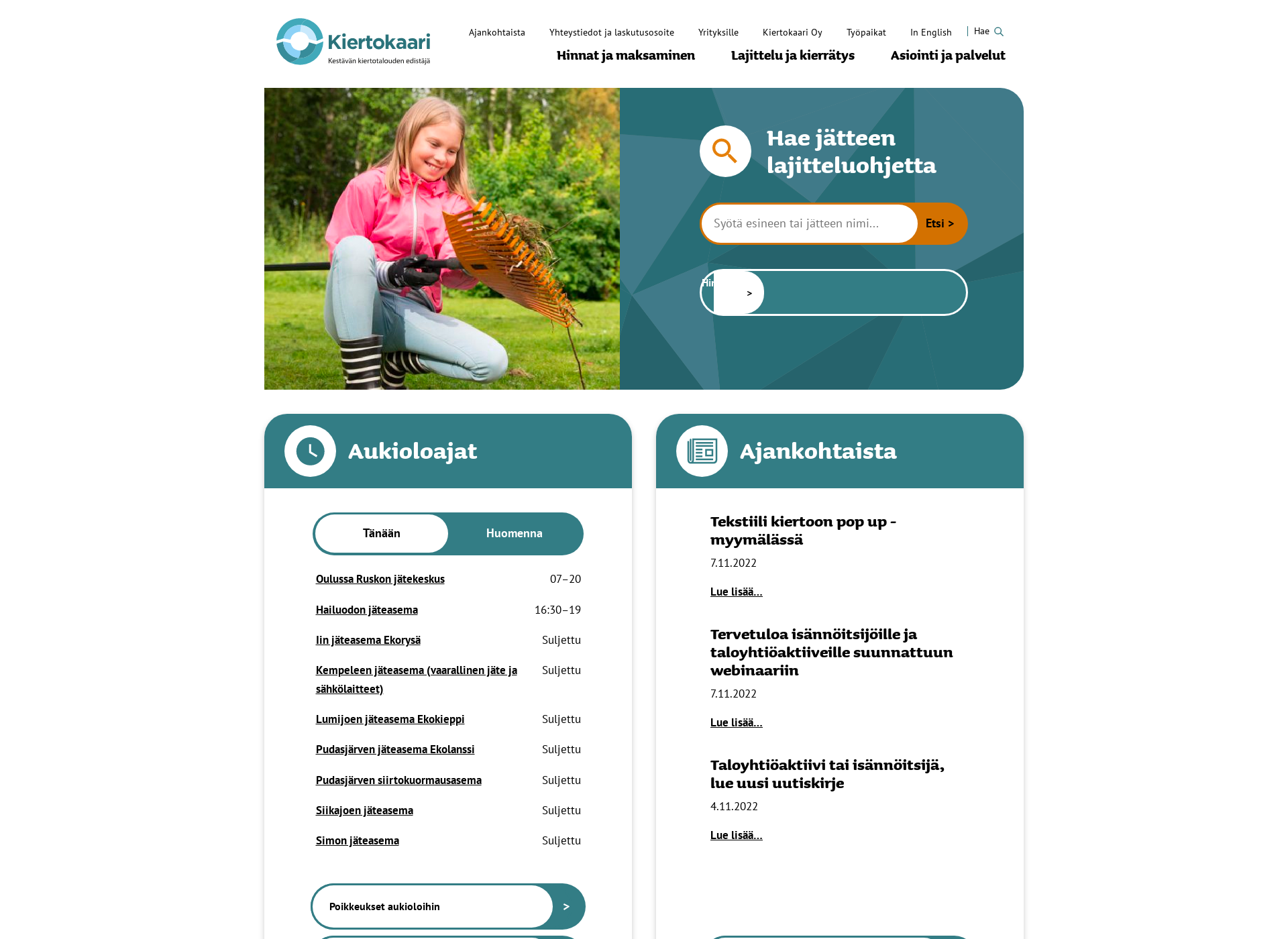 Skärmdump för kierratysopas.fi