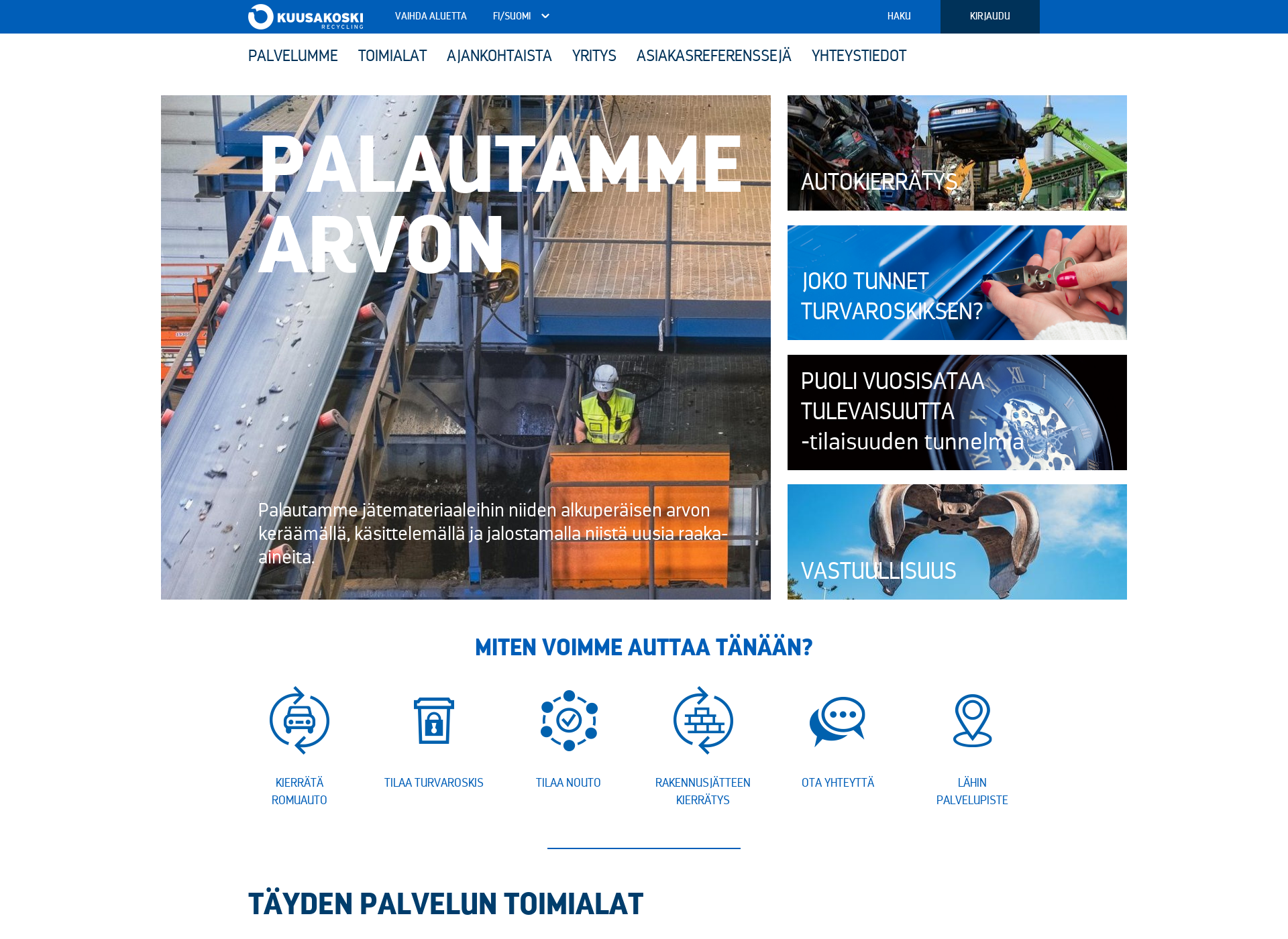 Screenshot for kierrätyspalvelut.fi