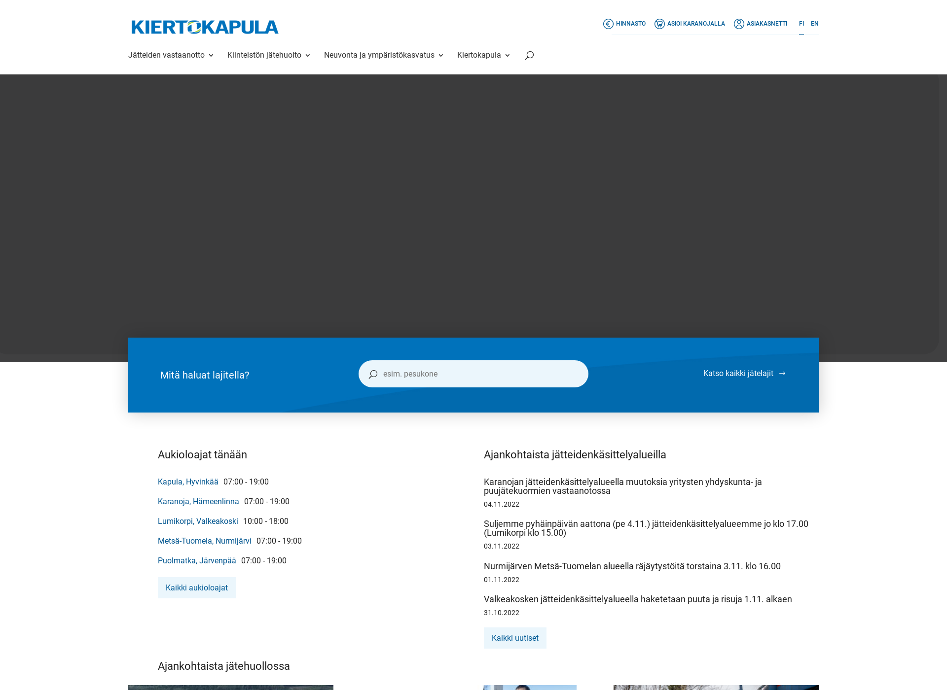 Skärmdump för kiertokapula.fi