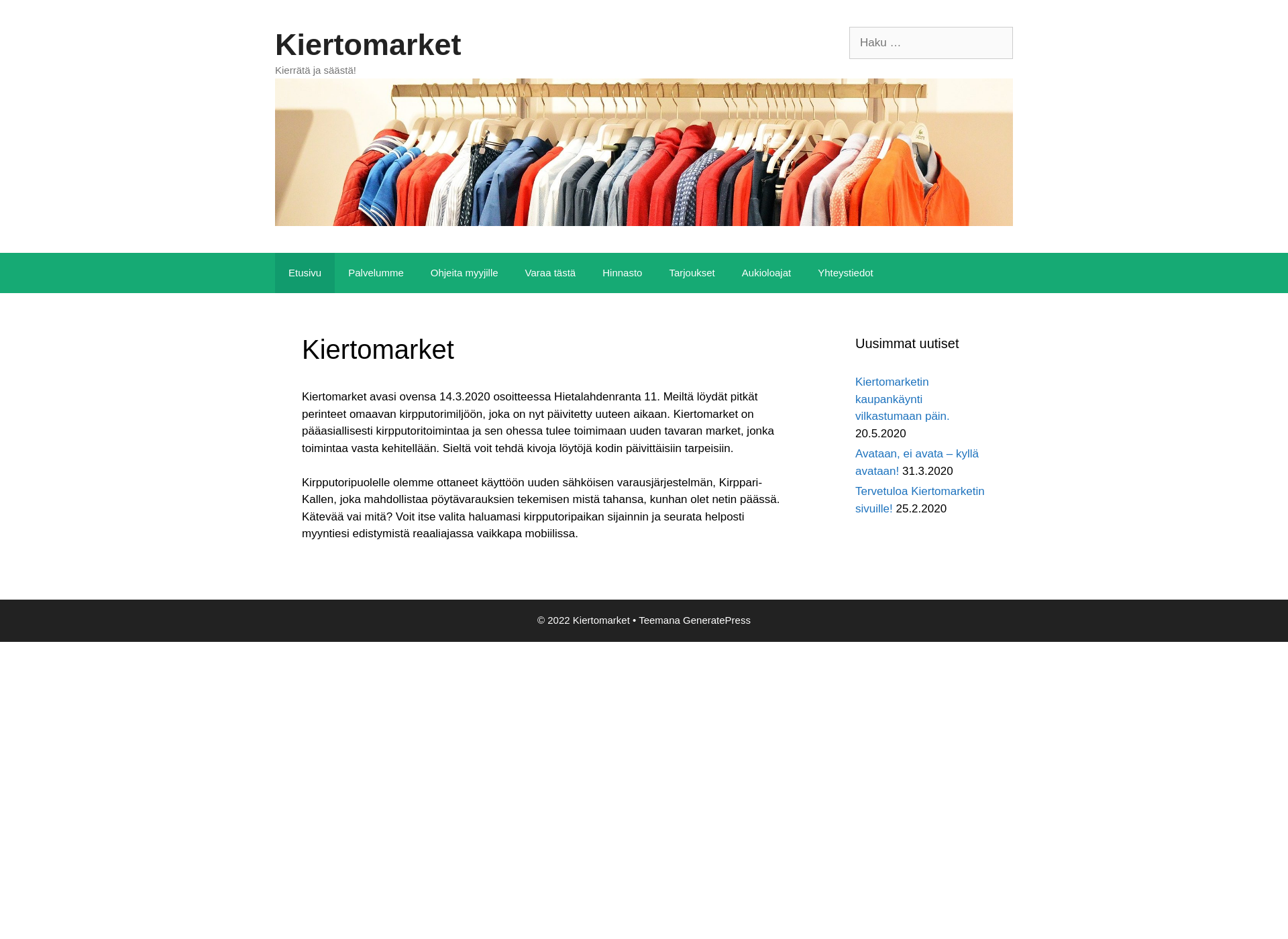 Skärmdump för kiertomarket.fi