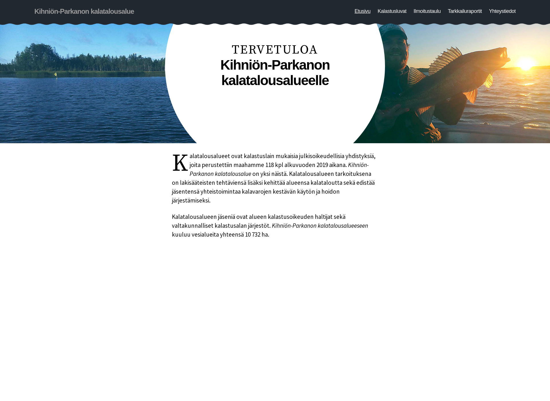 Skärmdump för kihnionparkanonkalatalousalue.fi