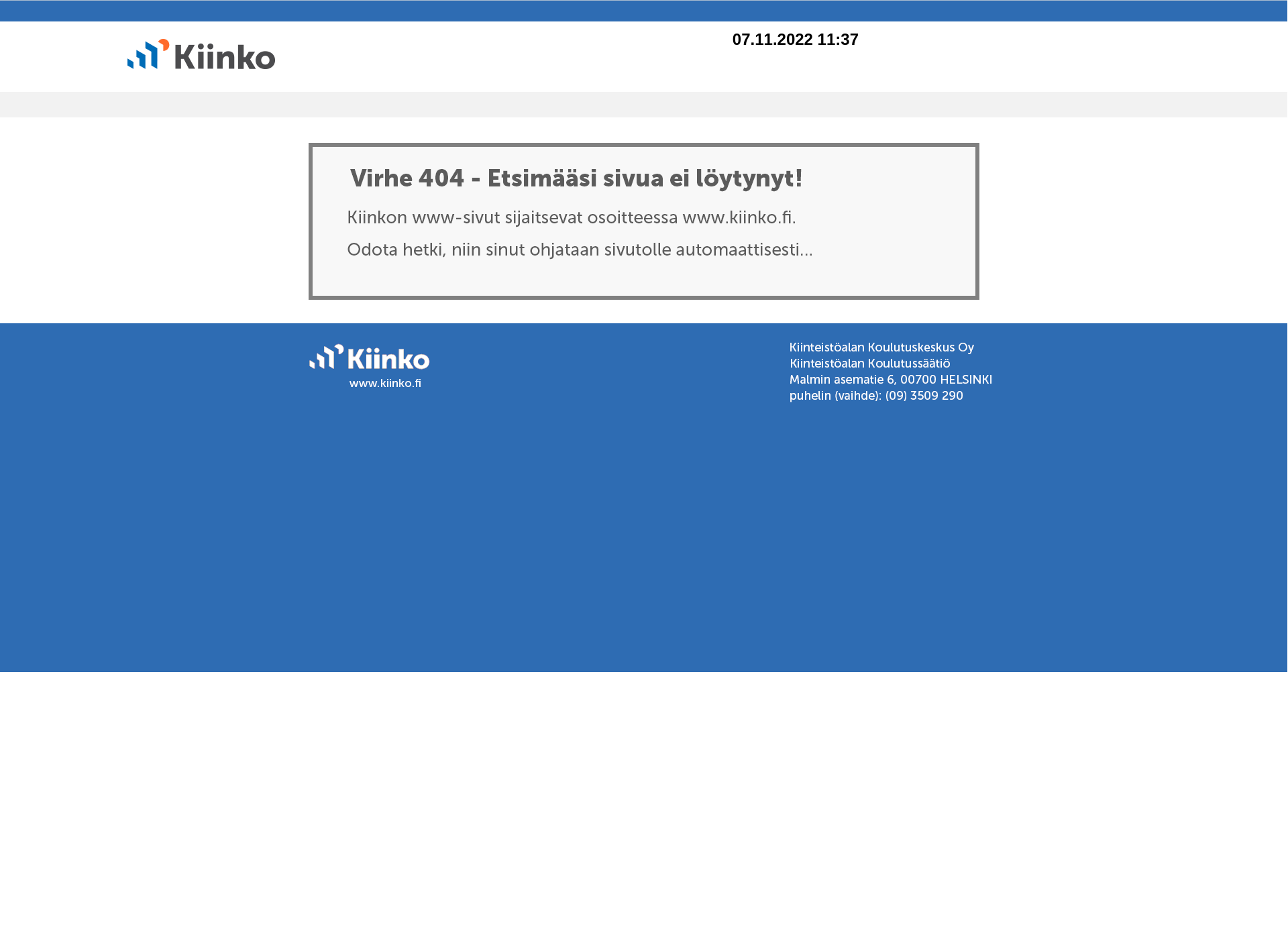 Skärmdump för kiinteistoalankoulutus.fi