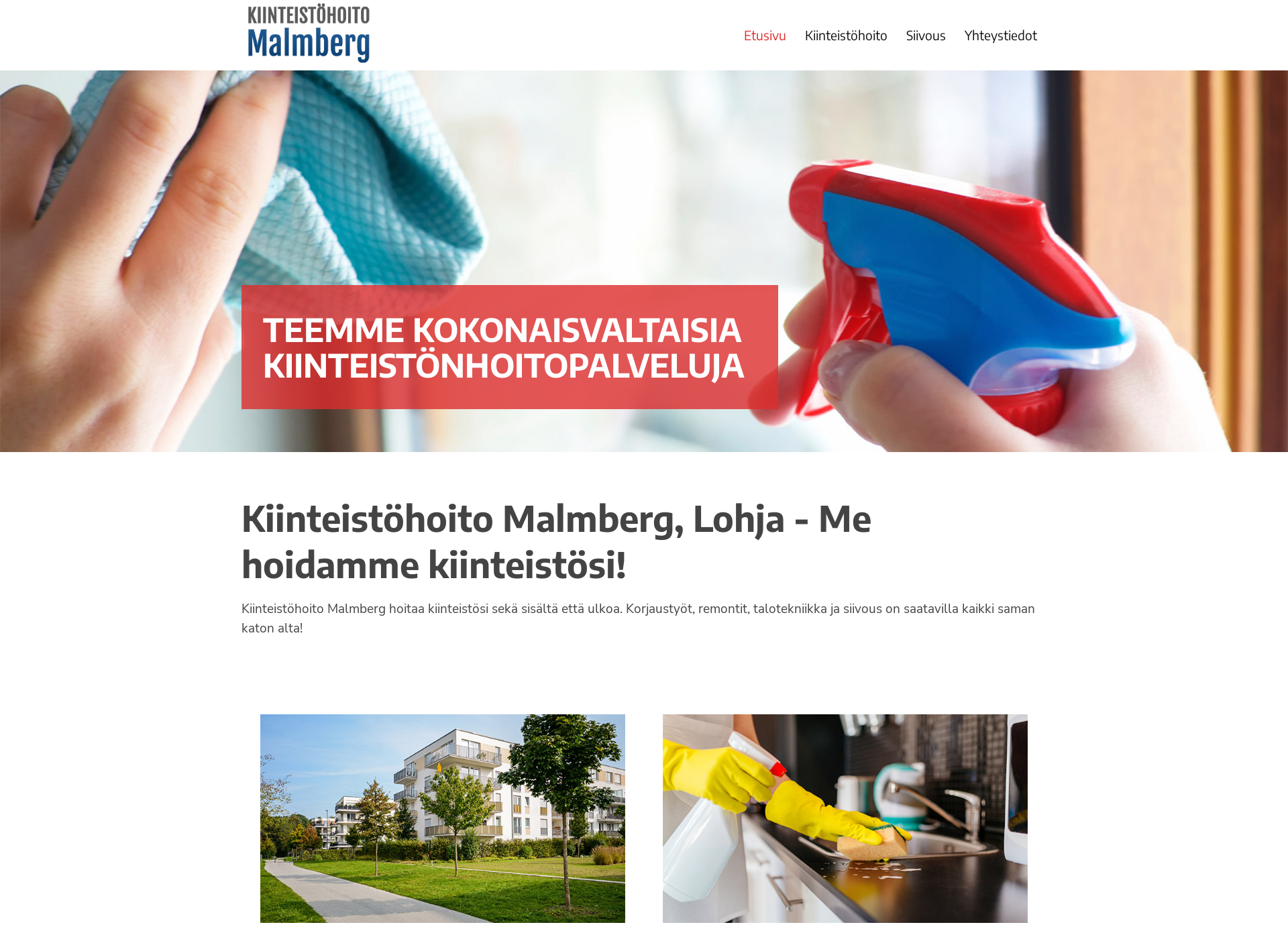 Skärmdump för kiinteistohoito-malmberg.fi