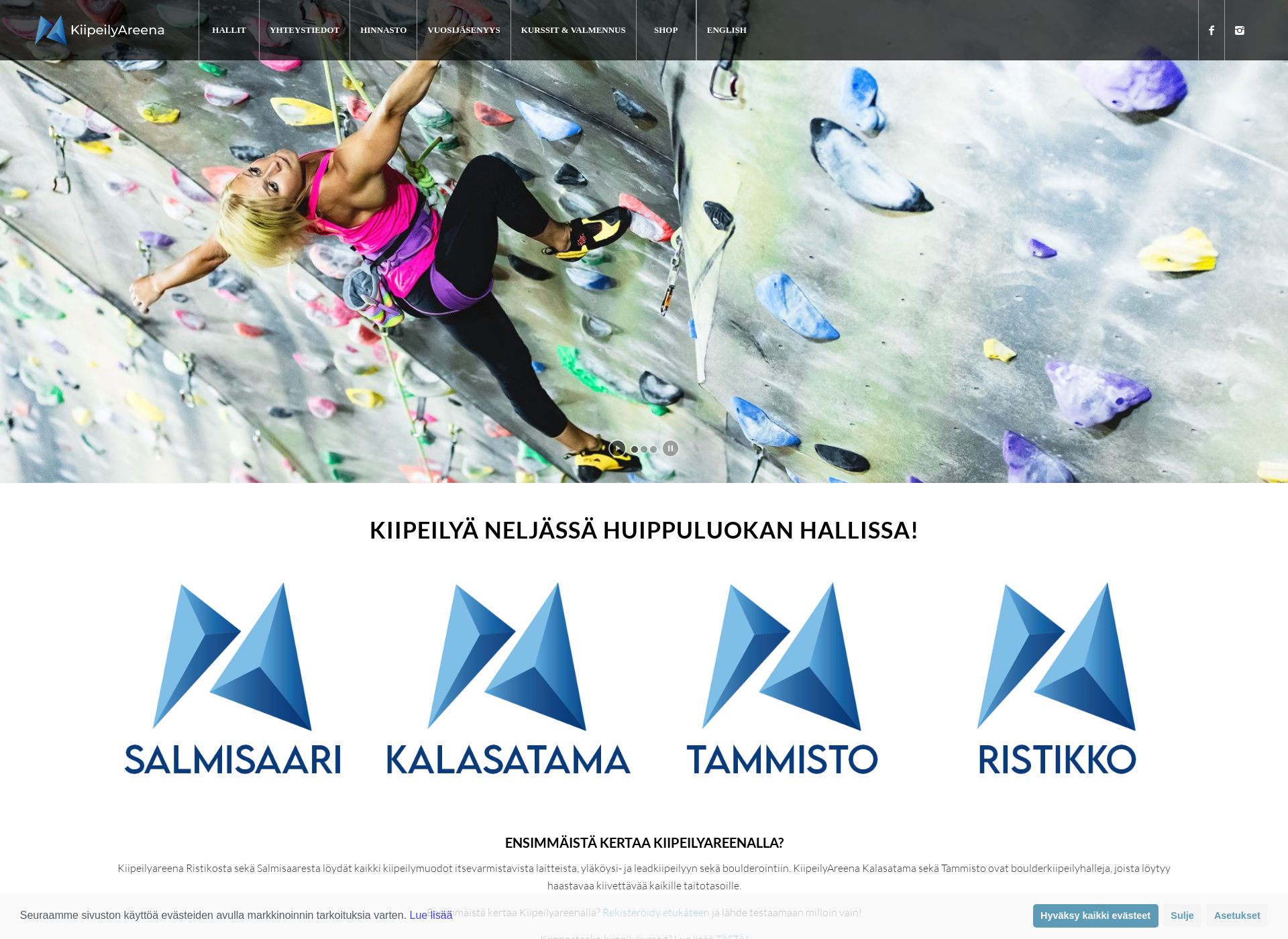 Skärmdump för kiipeilyareenatammisto.fi