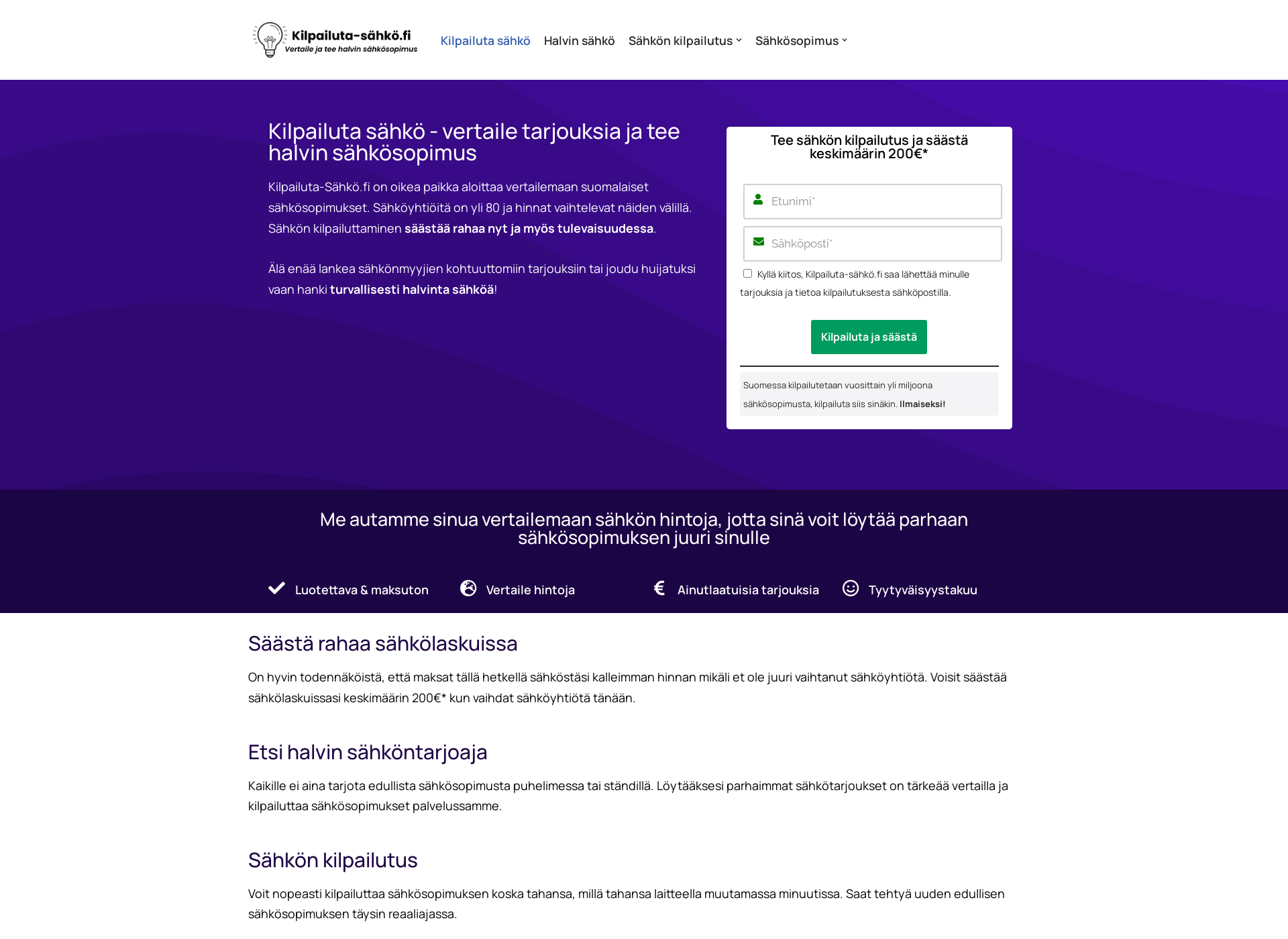 Skärmdump för kilpailuta-sähkö.fi