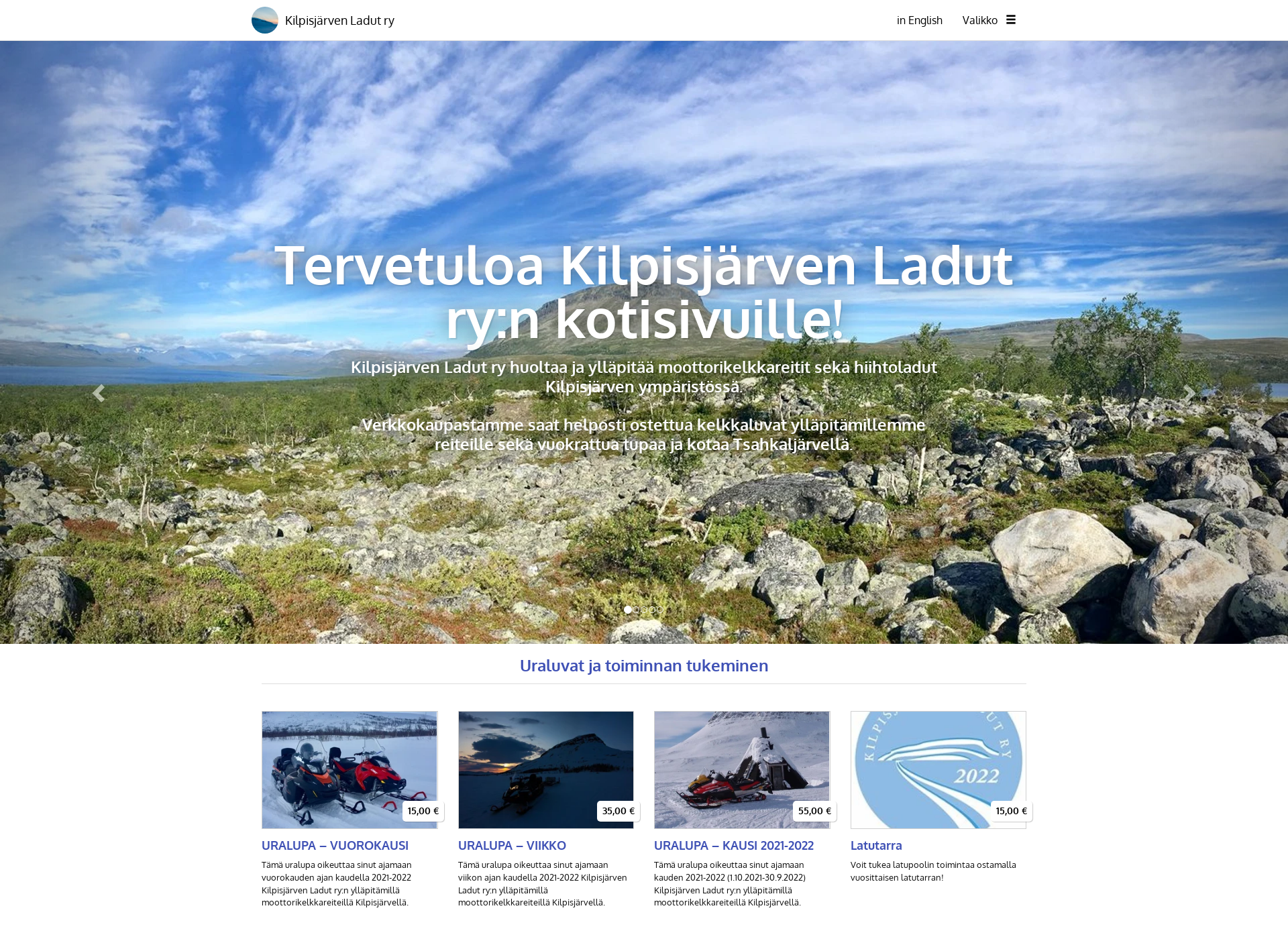 Skärmdump för kilpisjarvenladut.fi