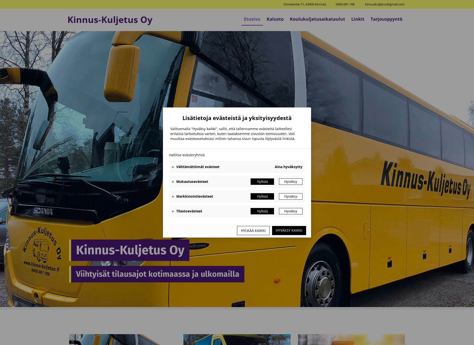 Skärmdump för kinnus-kuljetus.fi