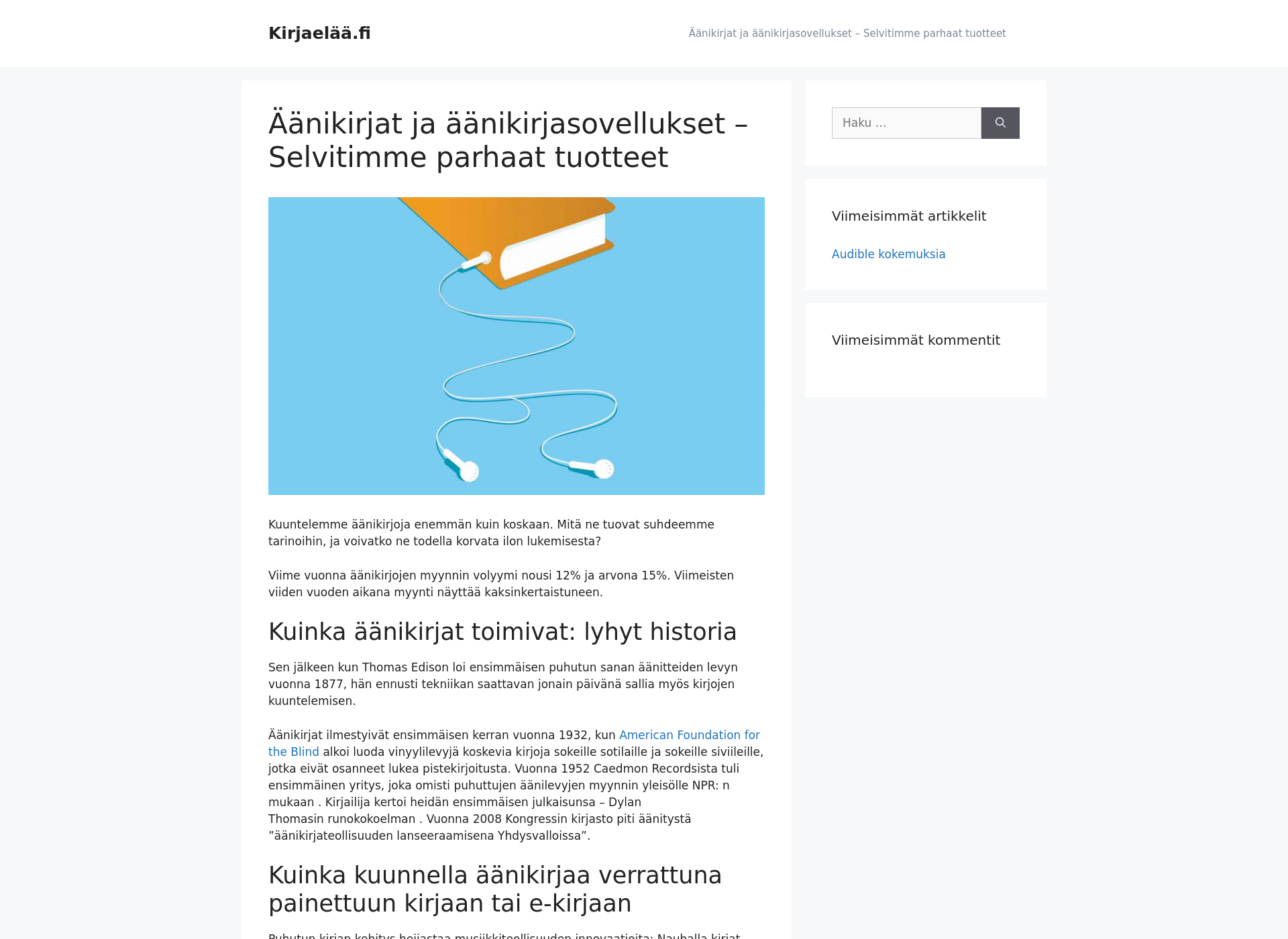 Skärmdump för kirjaelää.fi