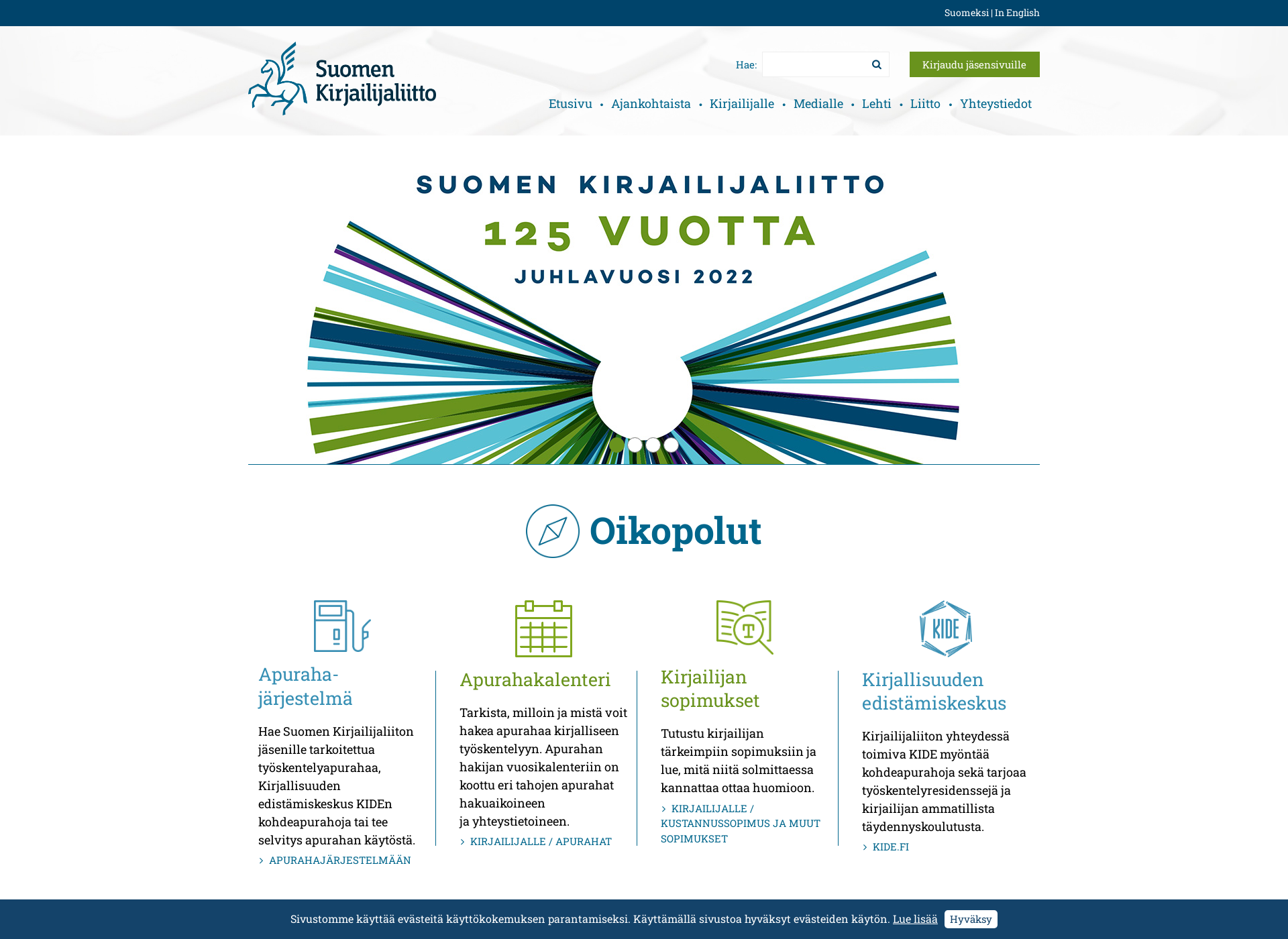Skärmdump för kirjailijaliitto.fi