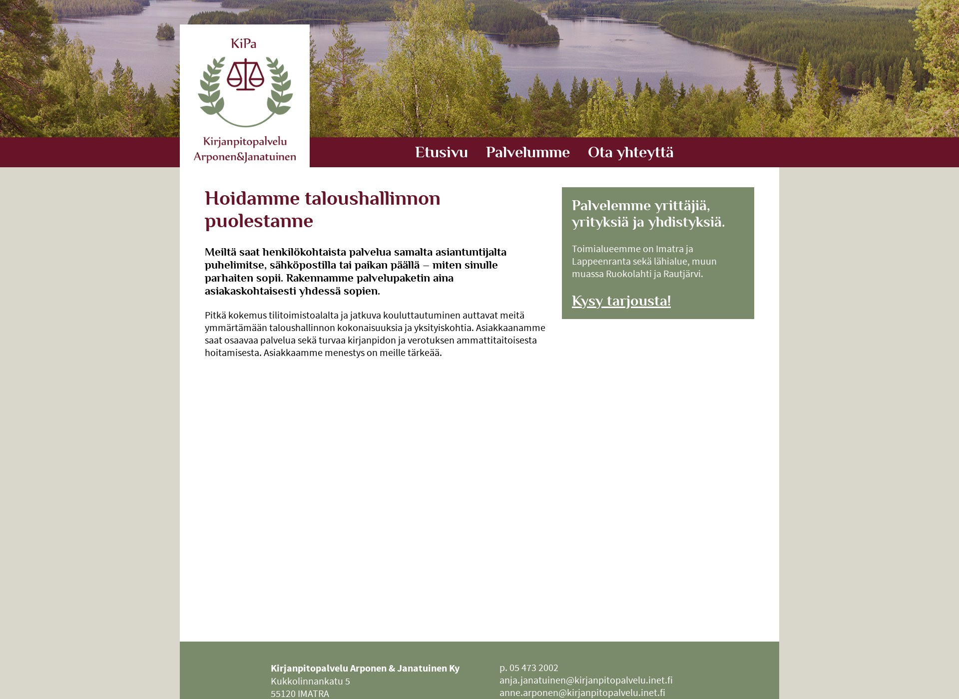 Screenshot for kirjanpitopalveluimatra.fi