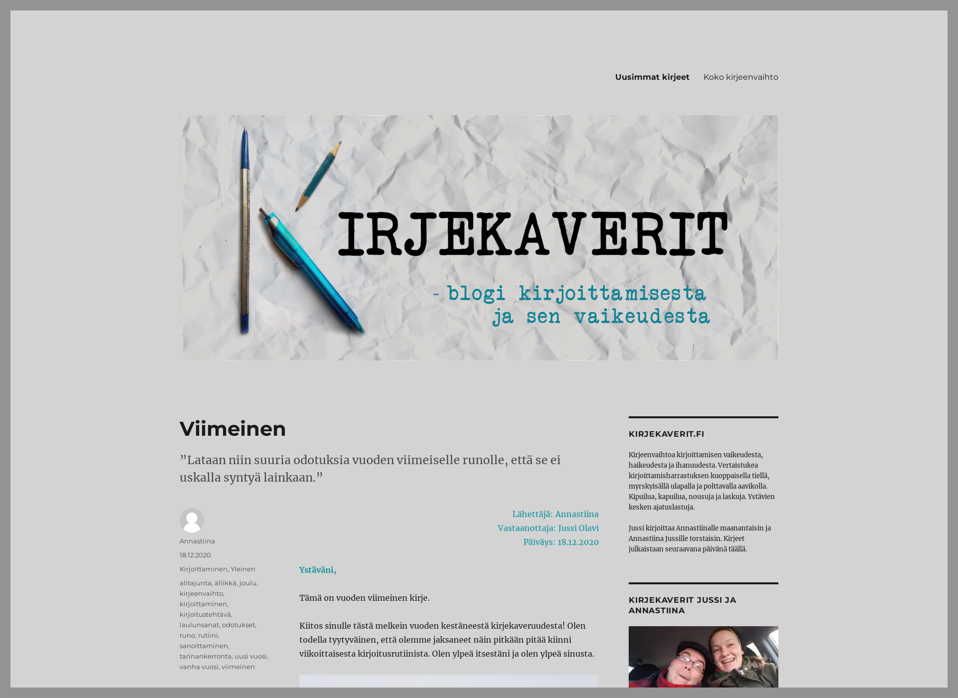 Screenshot for kirjekaverit.fi