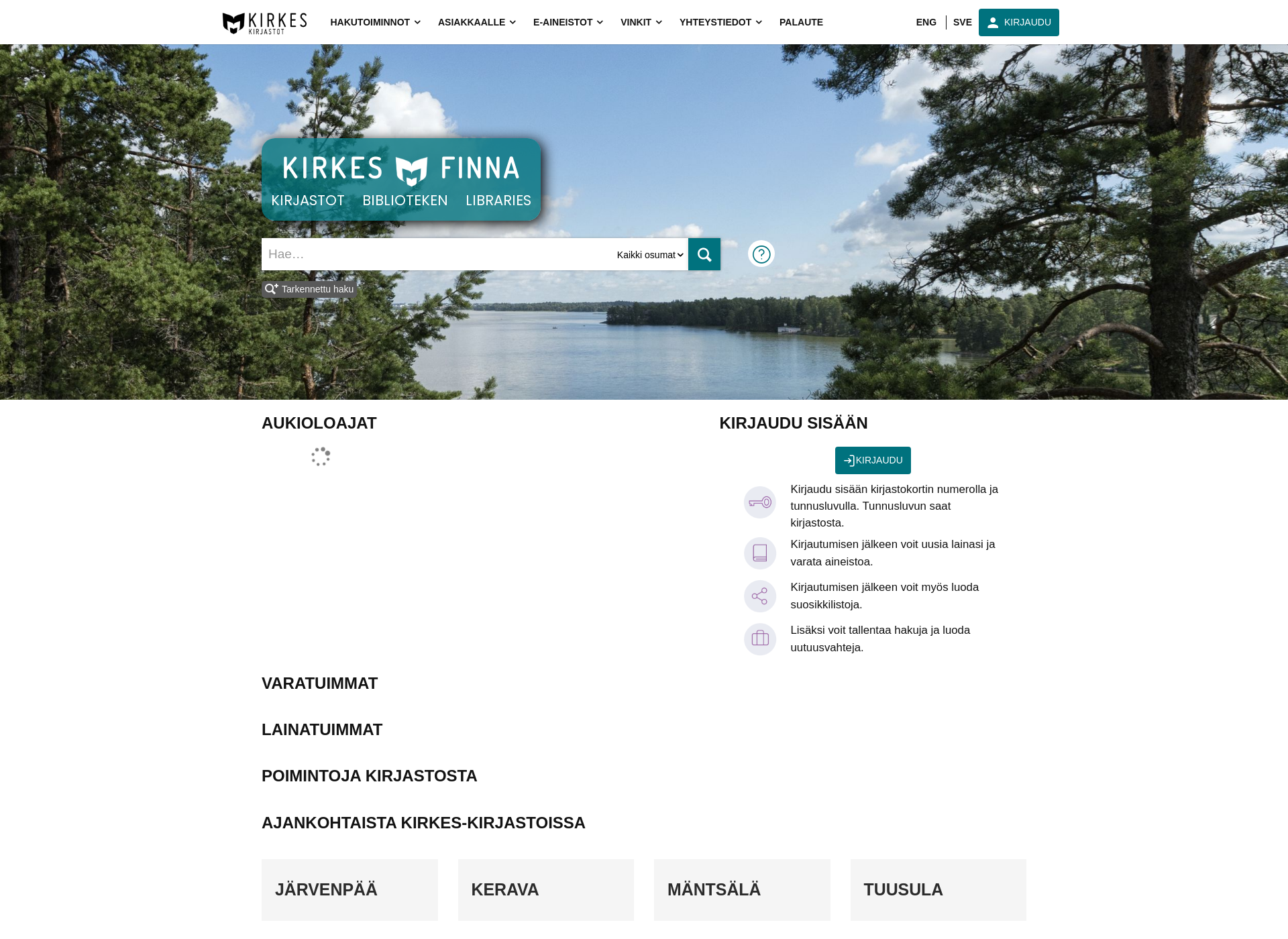 Skärmdump för kirkeskirjastot.fi