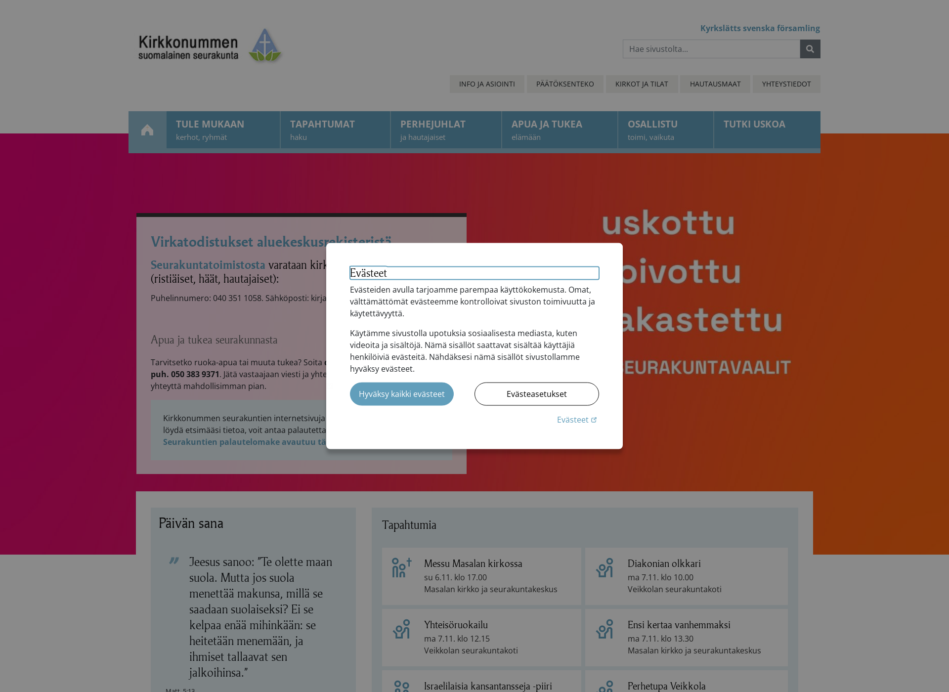 Screenshot for kirkkonummenseurakunnat.fi