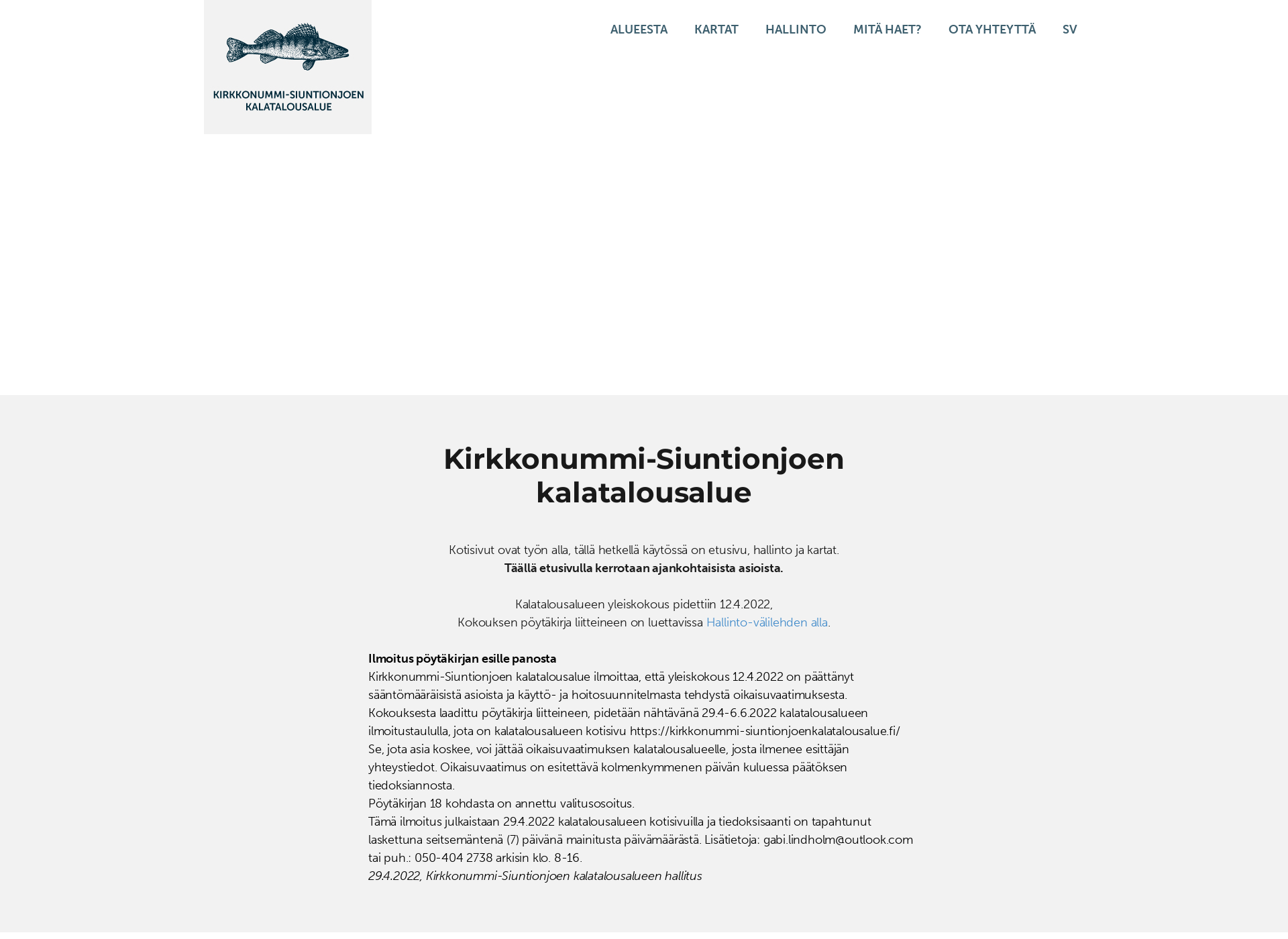 Skärmdump för kirkkonummi-siuntionjoenkalatalousalue.fi