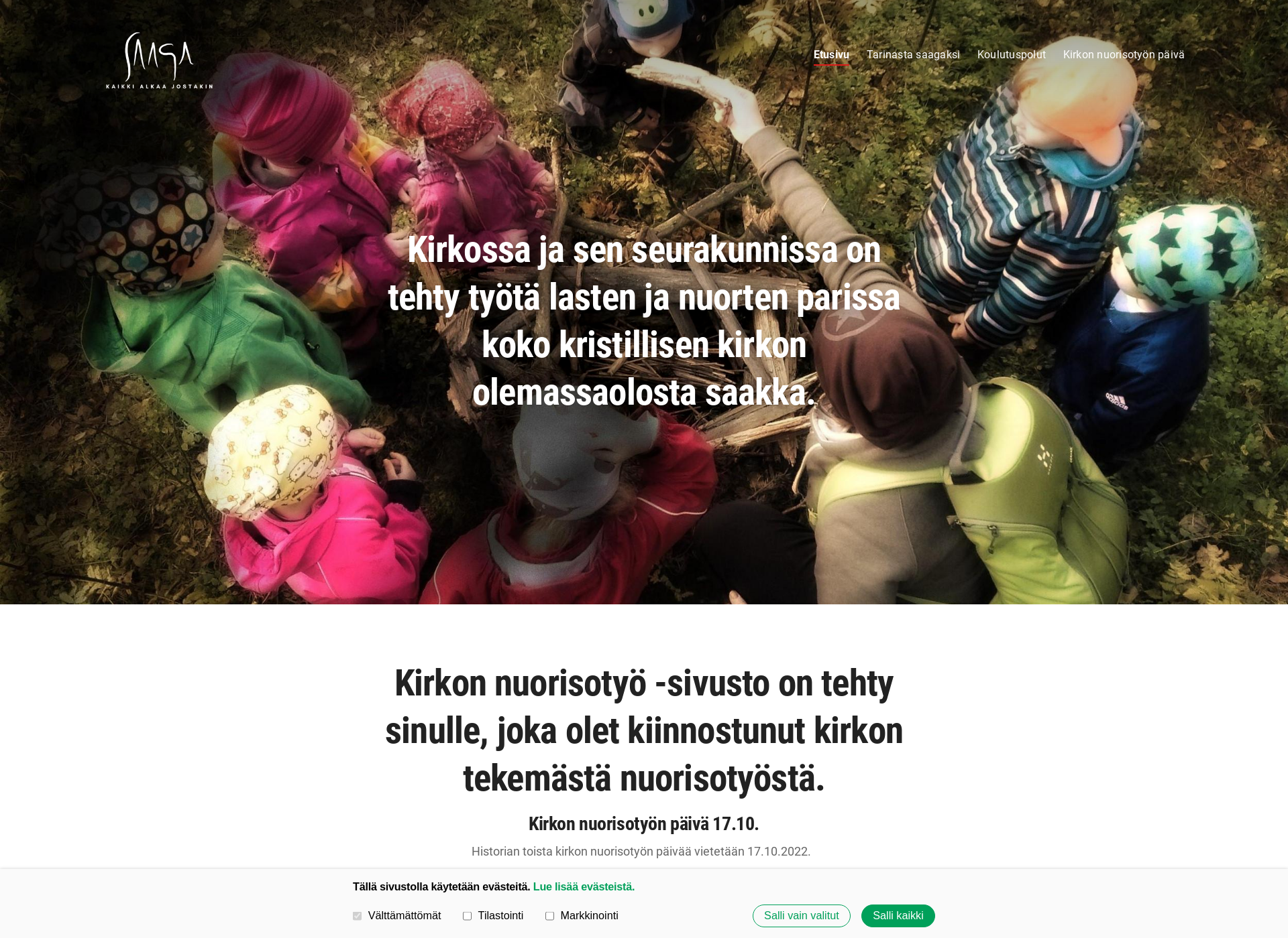 Skärmdump för kirkonnuorisotyo.fi