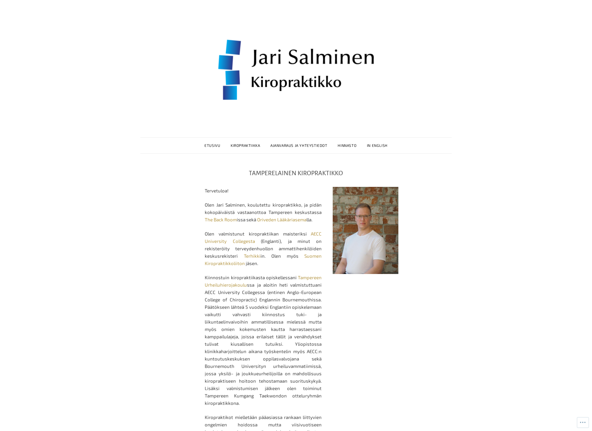 Skärmdump för kiropraktikkosalminen.fi