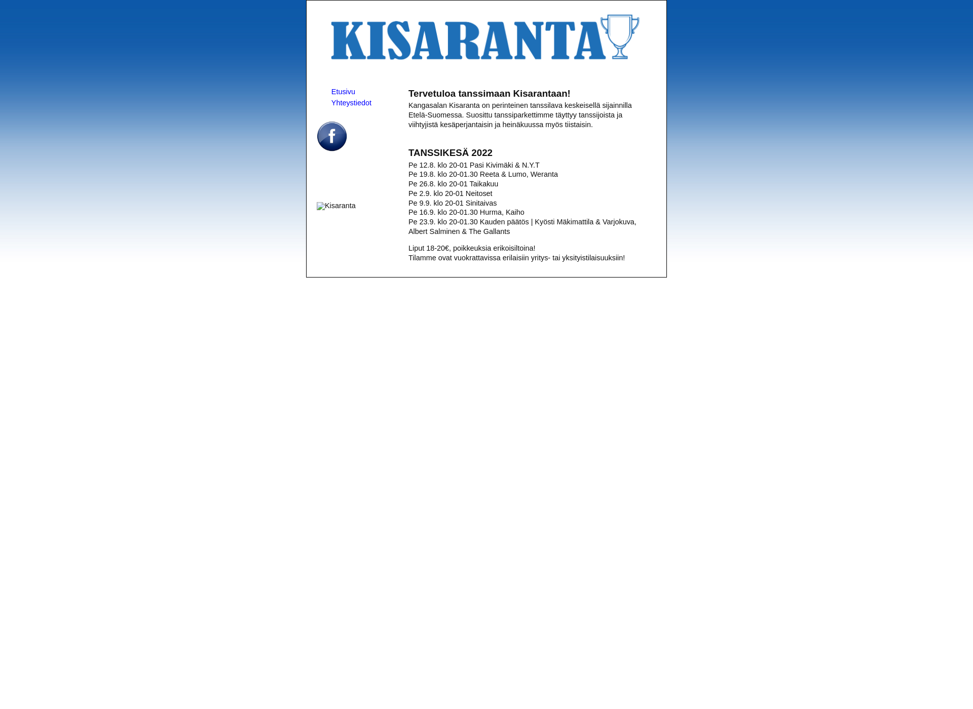 Skärmdump för kisaranta.fi